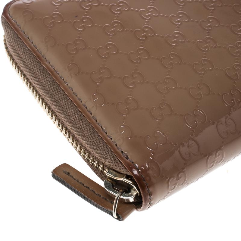 Gucci Beige Micro Guccissima Patent Leather Zip Around Wallet 6