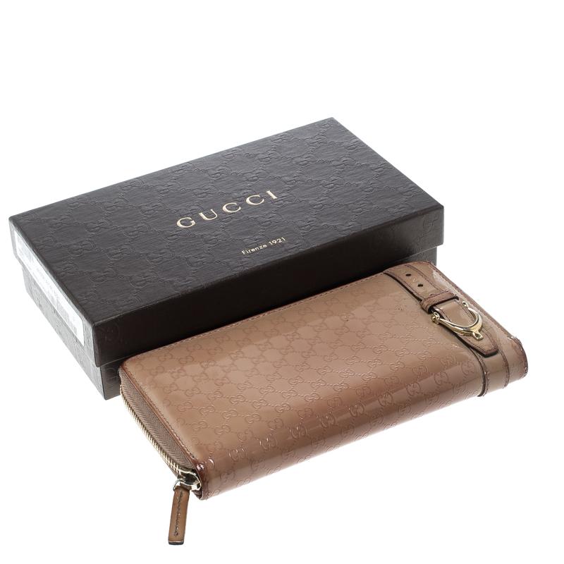 Gucci Beige Micro Guccissima Patent Leather Zip Around Wallet 7