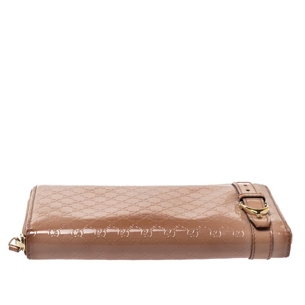 Women's Gucci Beige Micro Guccissima Patent Leather Zip Around Wallet