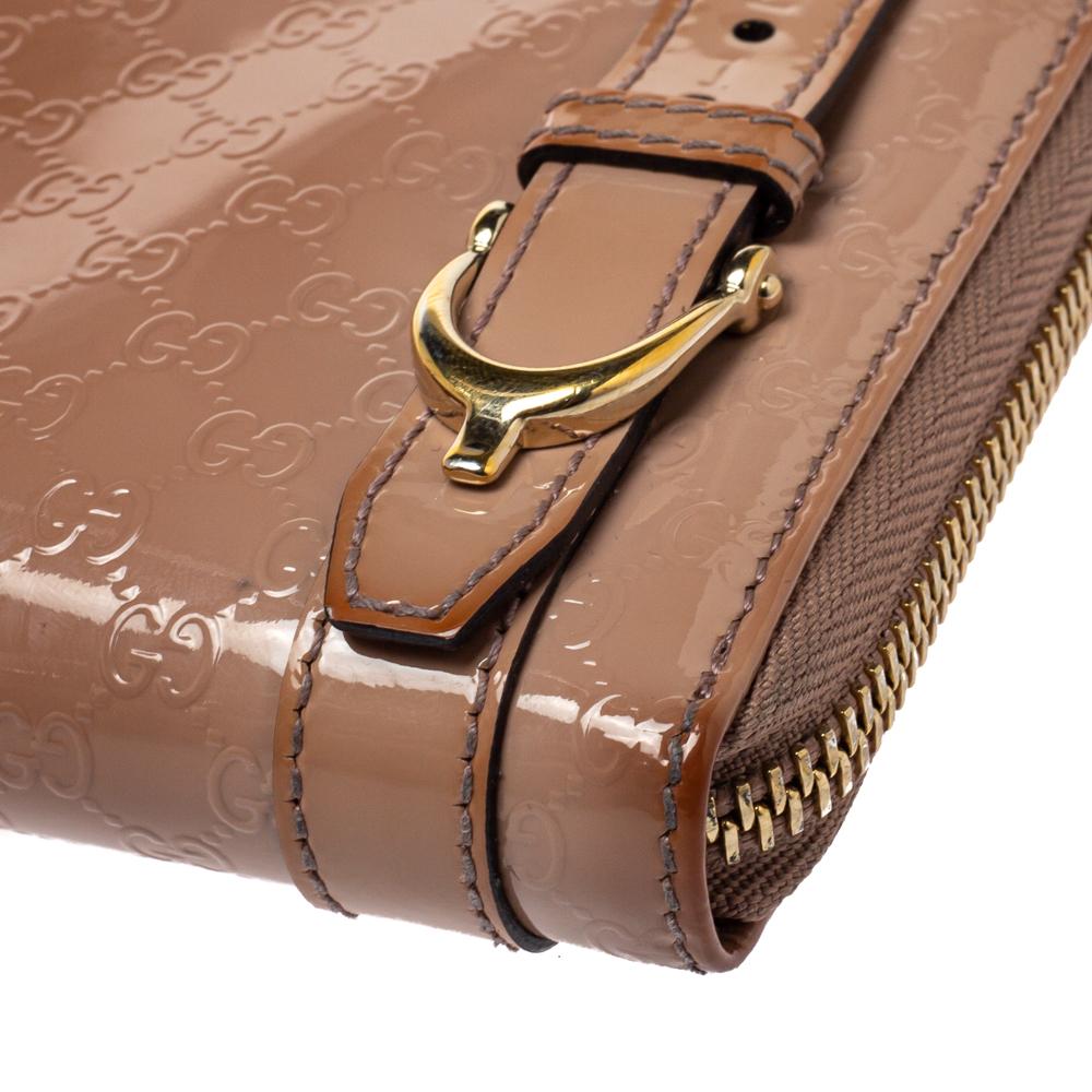 Gucci Beige Micro Guccissima Patent Leather Zip Around Wallet 3
