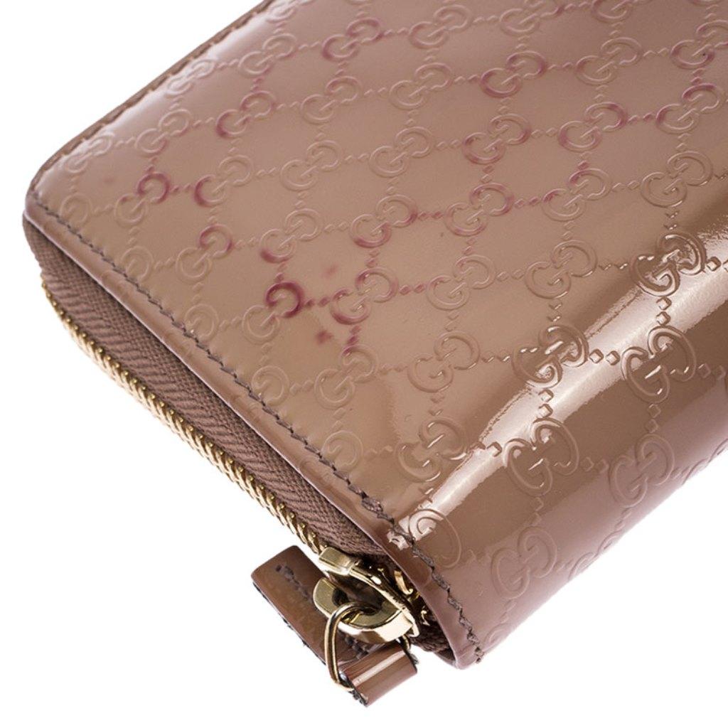 Gucci Beige Micro Guccissima Patent Leather Zip Around Wallet 2