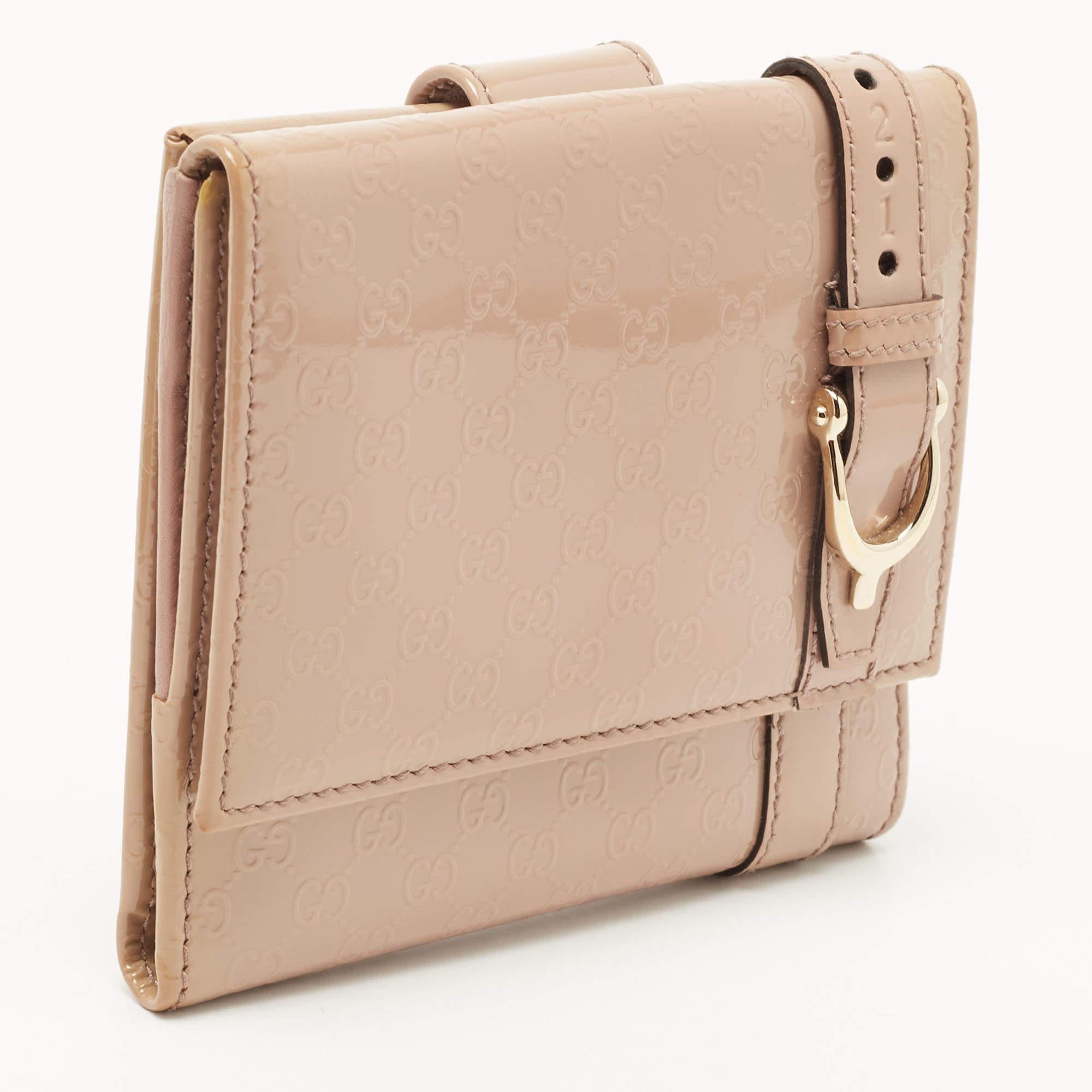 Women's Gucci Beige Microguccissima Patent Leather Buckle French Wallet