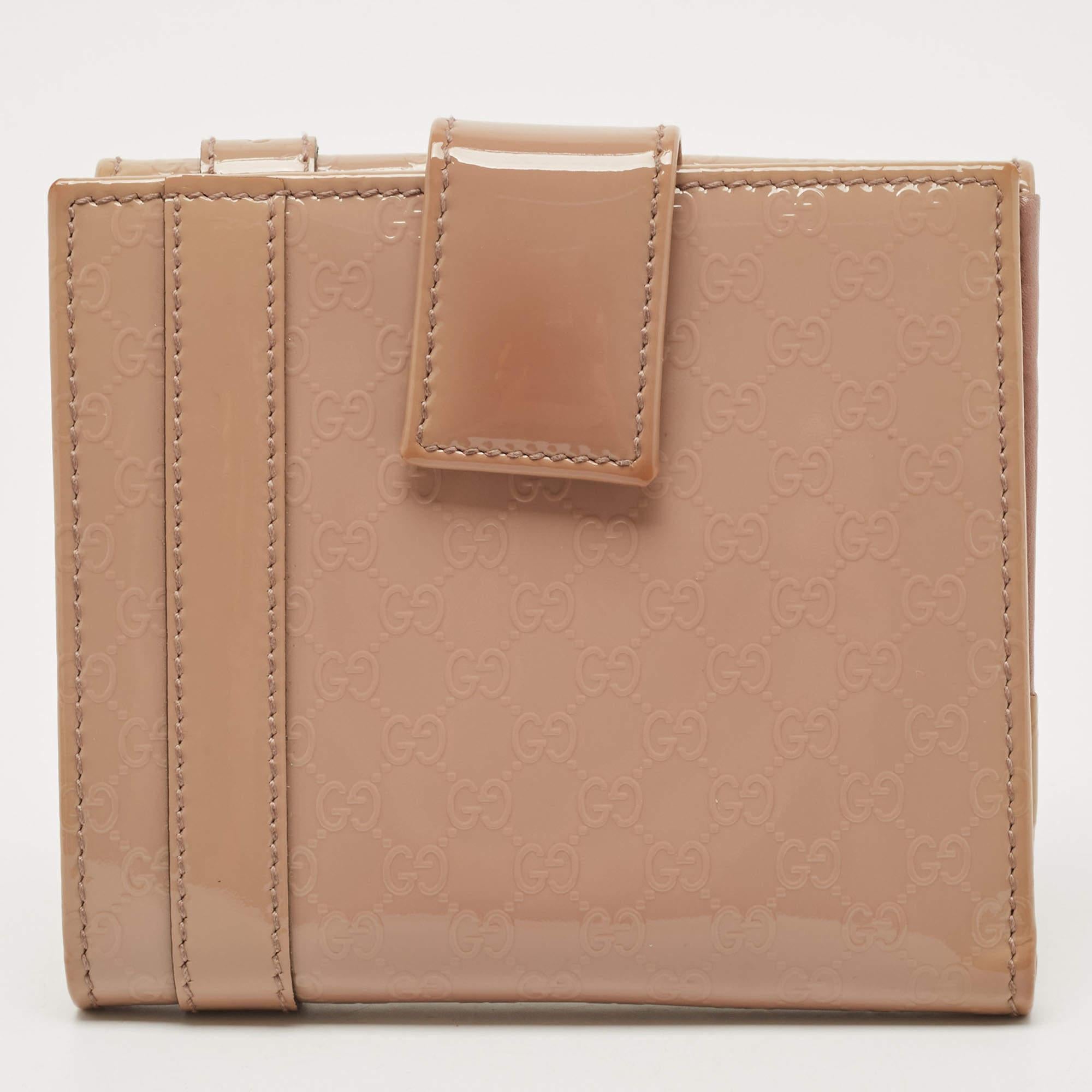 Gucci Beige Microguccissima Patent Leather Buckle French Wallet 1