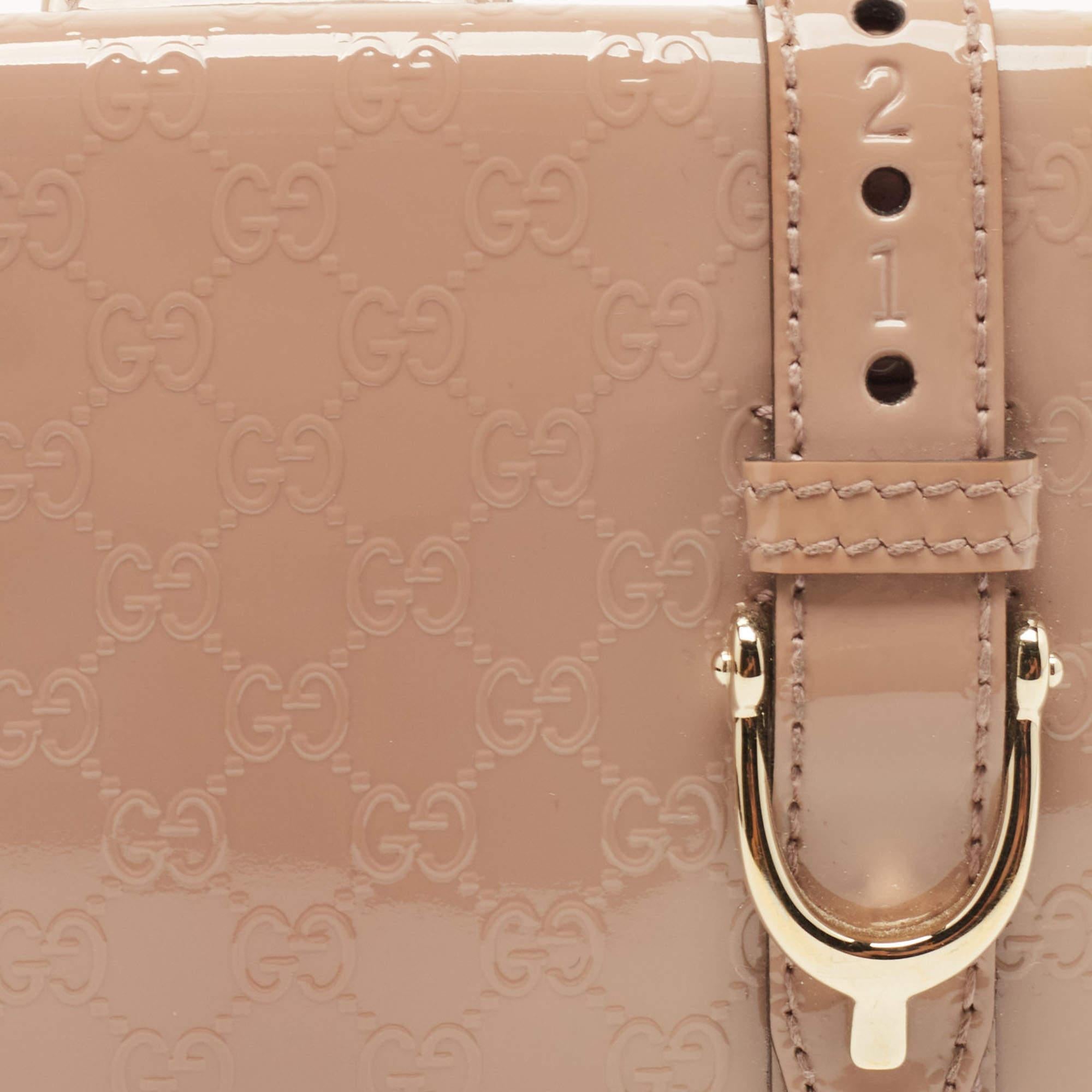 Gucci Beige Microguccissima Patent Leather Buckle French Wallet 2