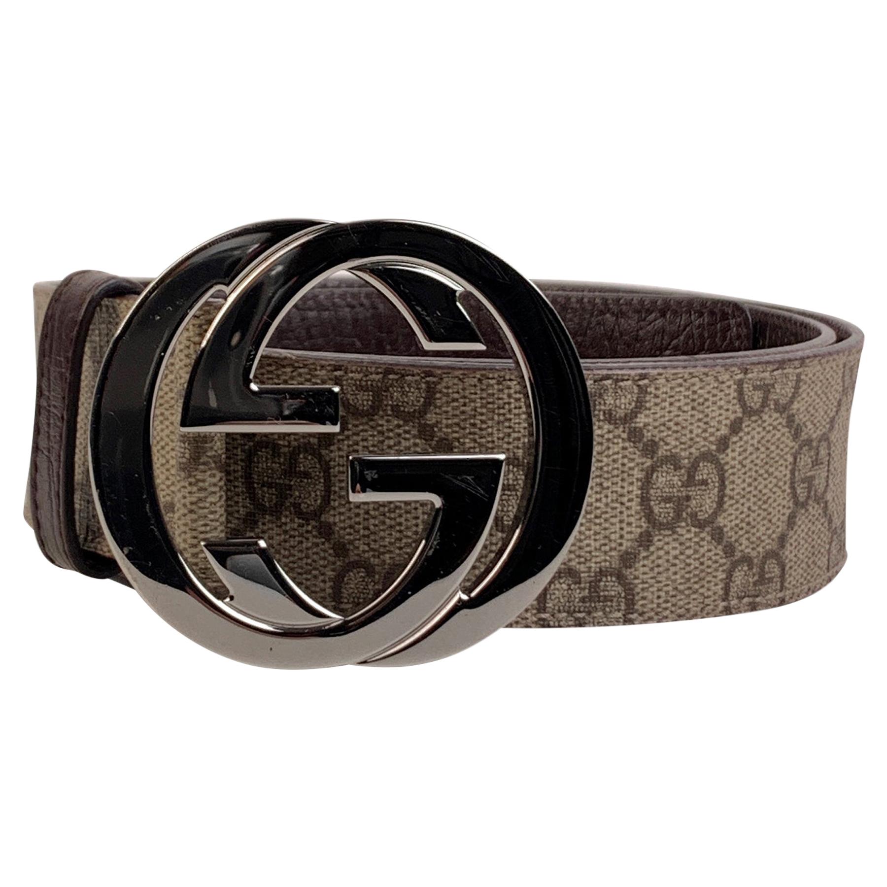 Gucci Beige Monogram Canvas Belt GG Buckle Size 95/38 For Sale at