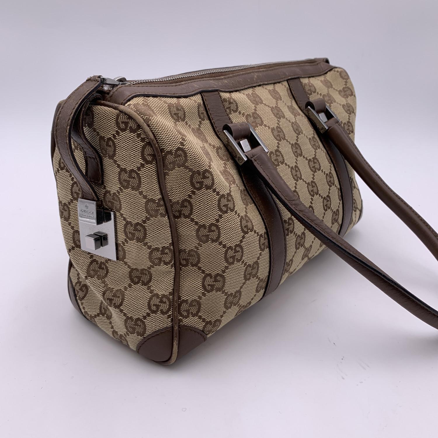 Boston Bag Duffle Bag von Gucci in Beige mit Monogramm aus Segeltuch im Zustand „Gut“ in Rome, Rome