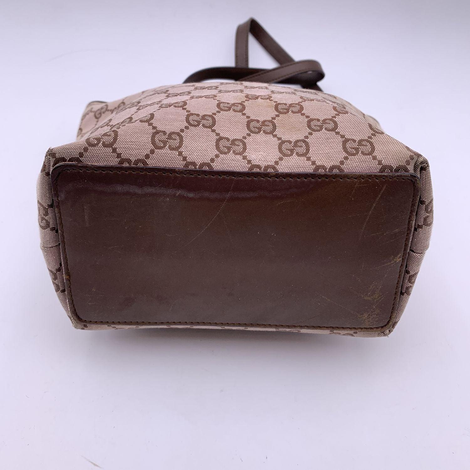 Gray Gucci Beige Monogram Canvas Brown Leather SmallTote Handbag