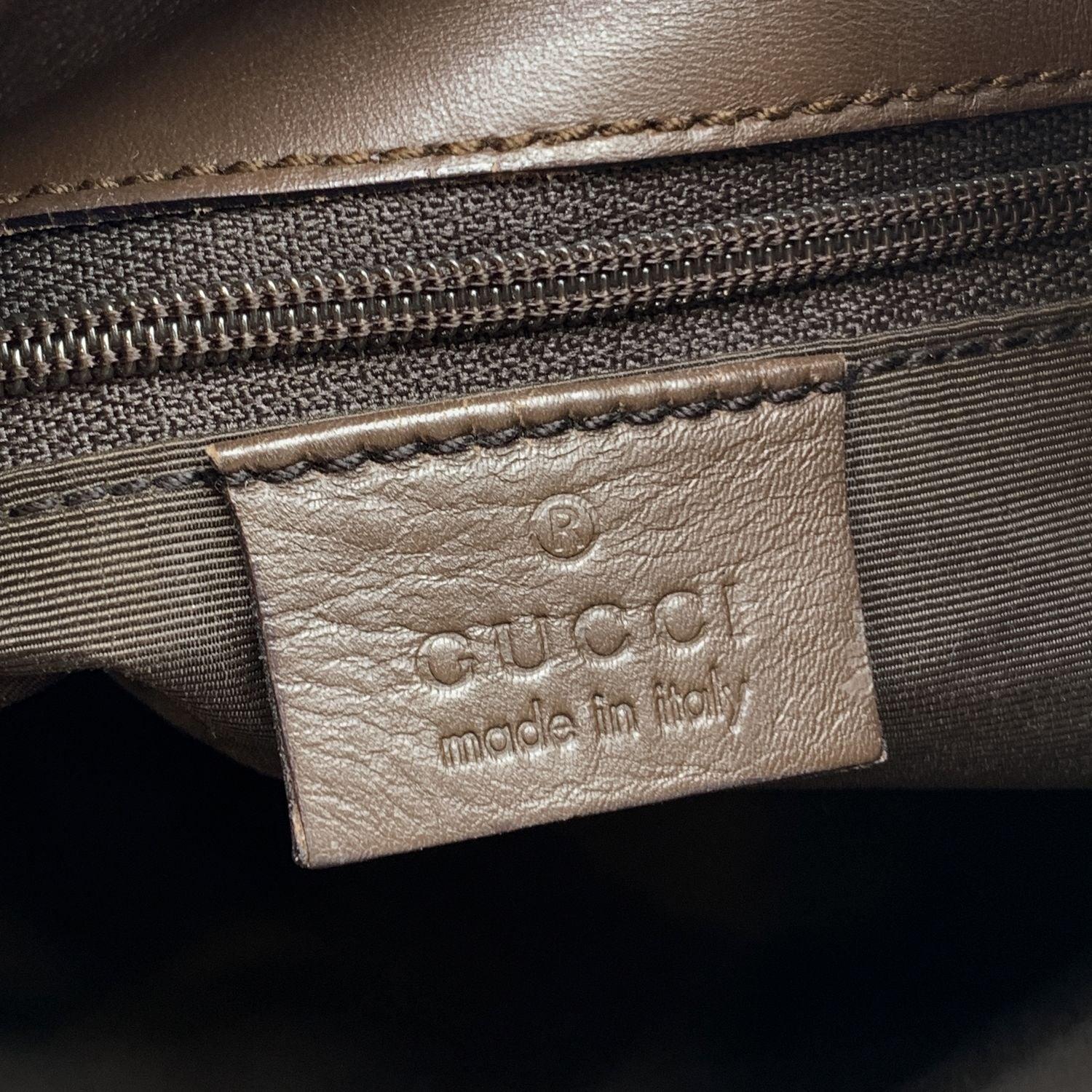 Gucci Beige Monogram Canvas Brown Leather SmallTote Handbag 1