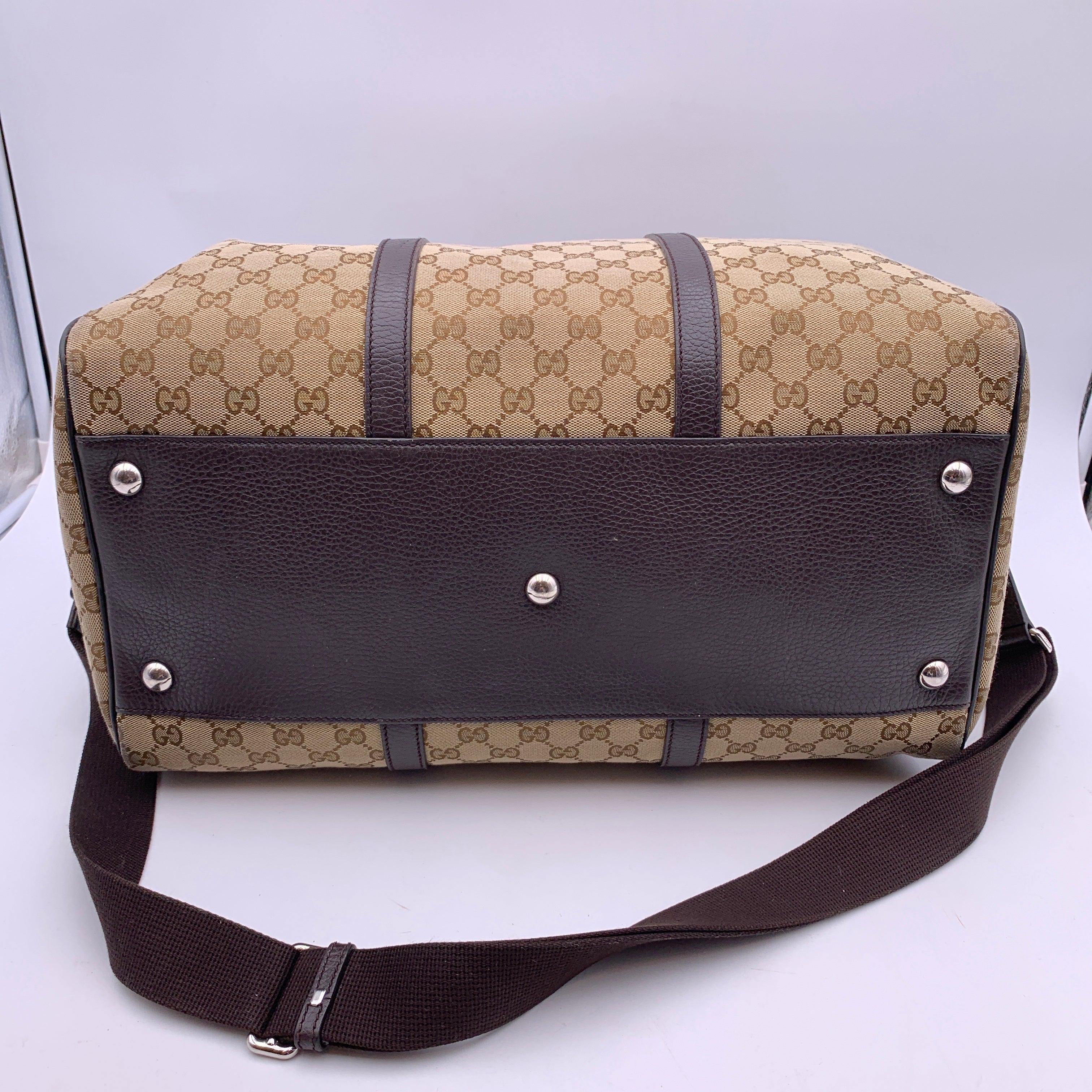 Gucci Beige Monogram Canvas Duffle Weekender Travel Bag with Strap 1