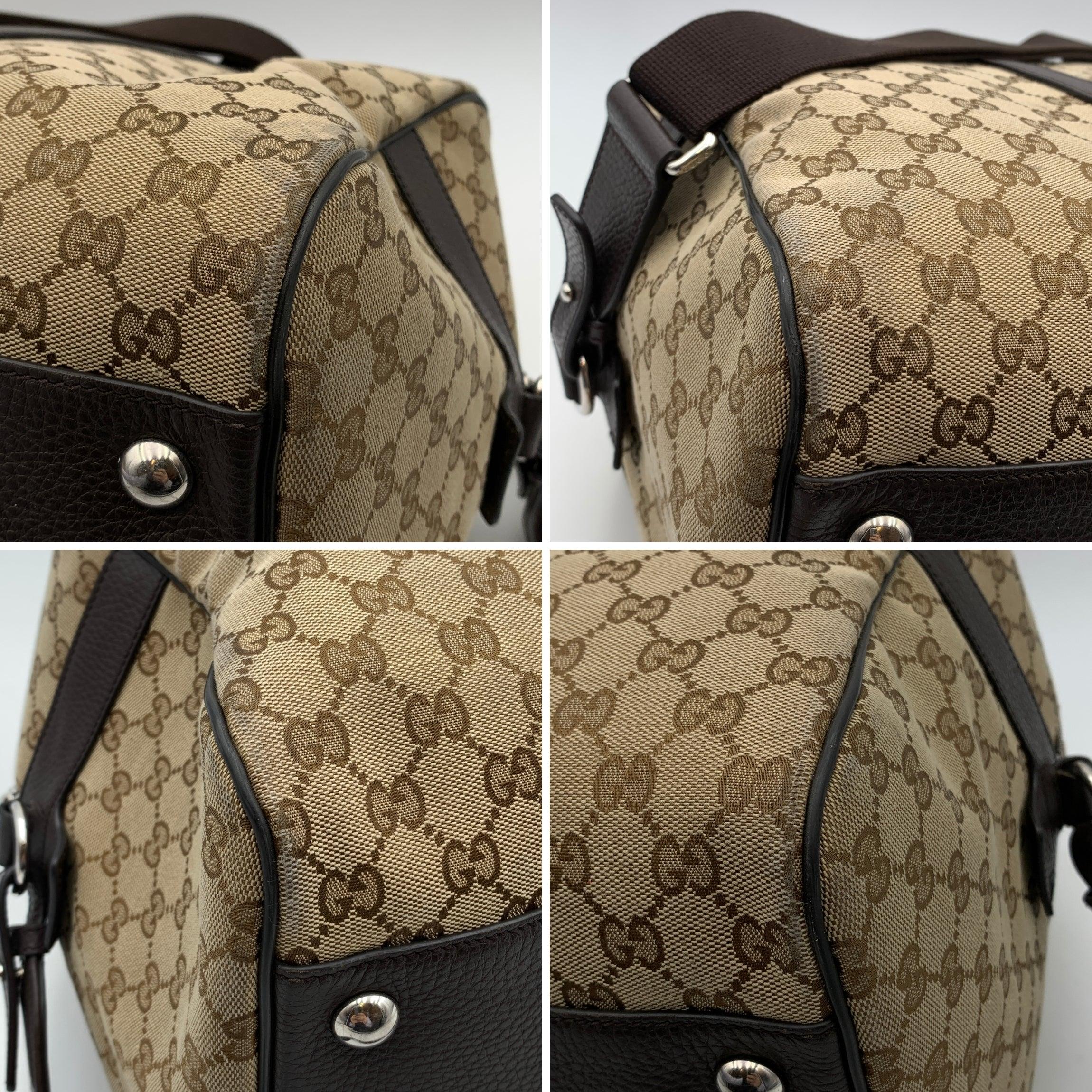 Gucci Beige Monogram Canvas Duffle Weekender Travel Bag with Strap For Sale 2