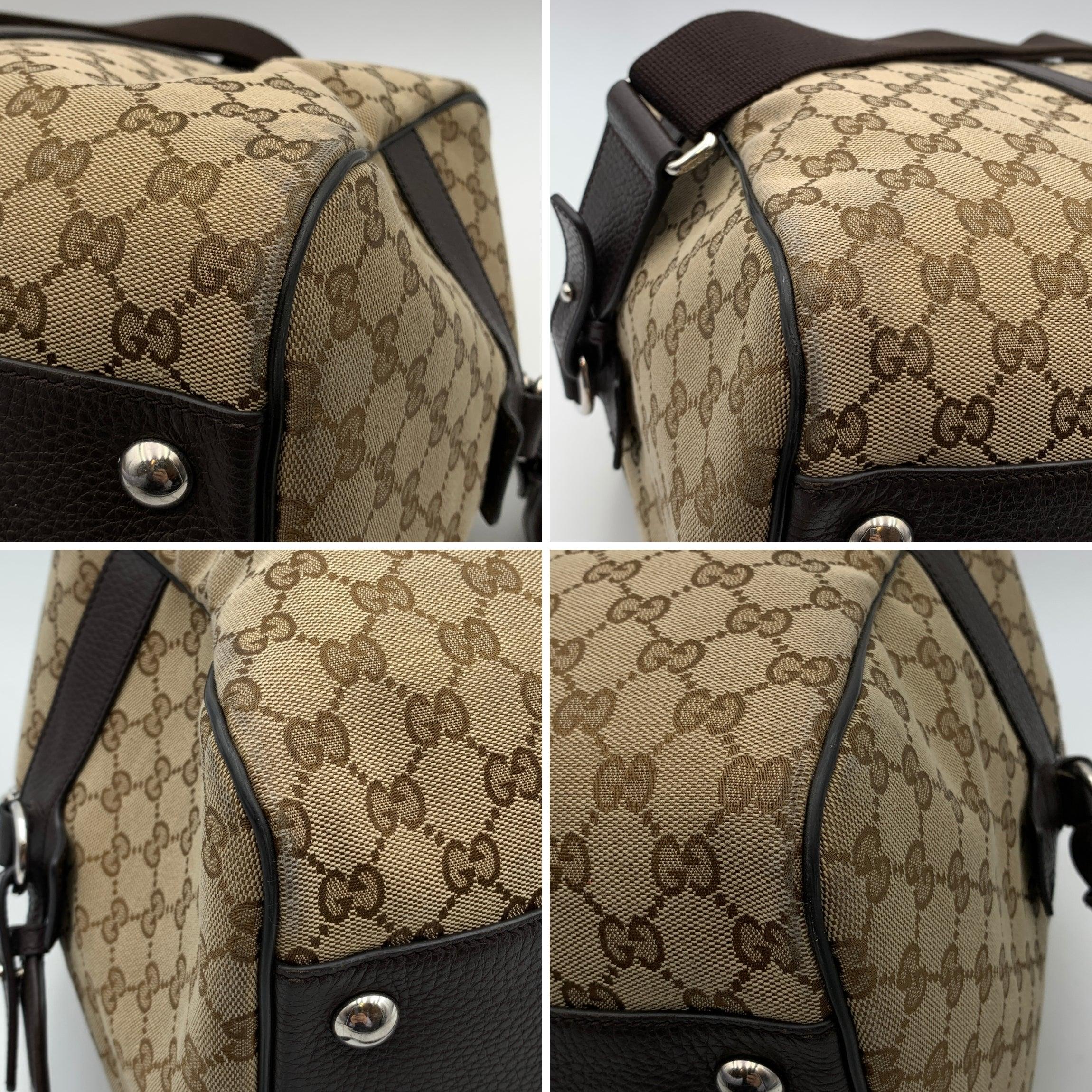Gucci Beige Monogram Canvas Duffle Weekender Travel Bag with Strap 2