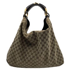 Gucci Beige Monogram Canvas Horsebit Hobo Shoulder Bag