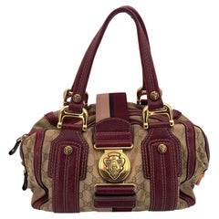 Gucci Beige Monogram Canvas Hysteria Tote Handbag Burgundy