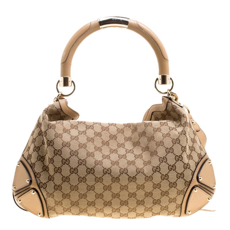 Women's Gucci Beige Monogram Canvas Medium Indy Top Handle Bag