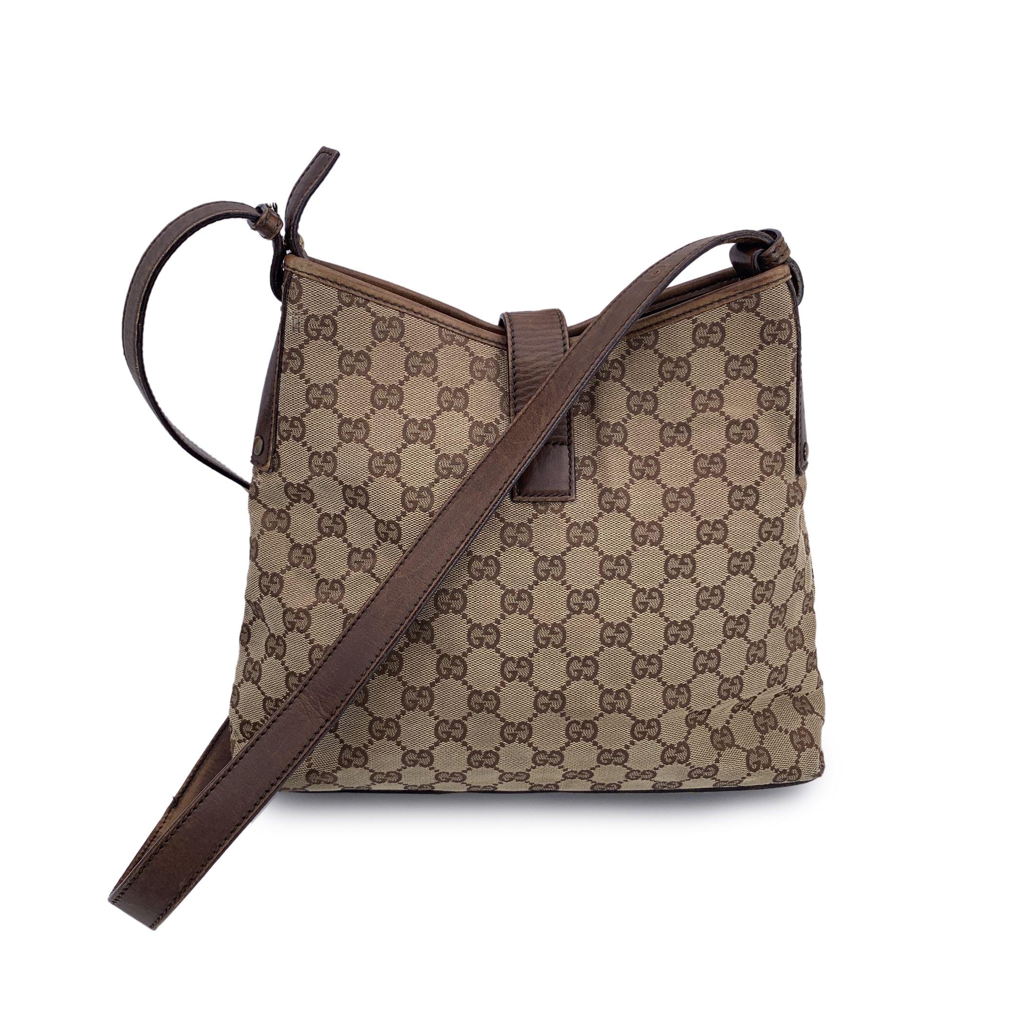 Black Gucci Beige Monogram Canvas Piston Lock Shoulder Bag