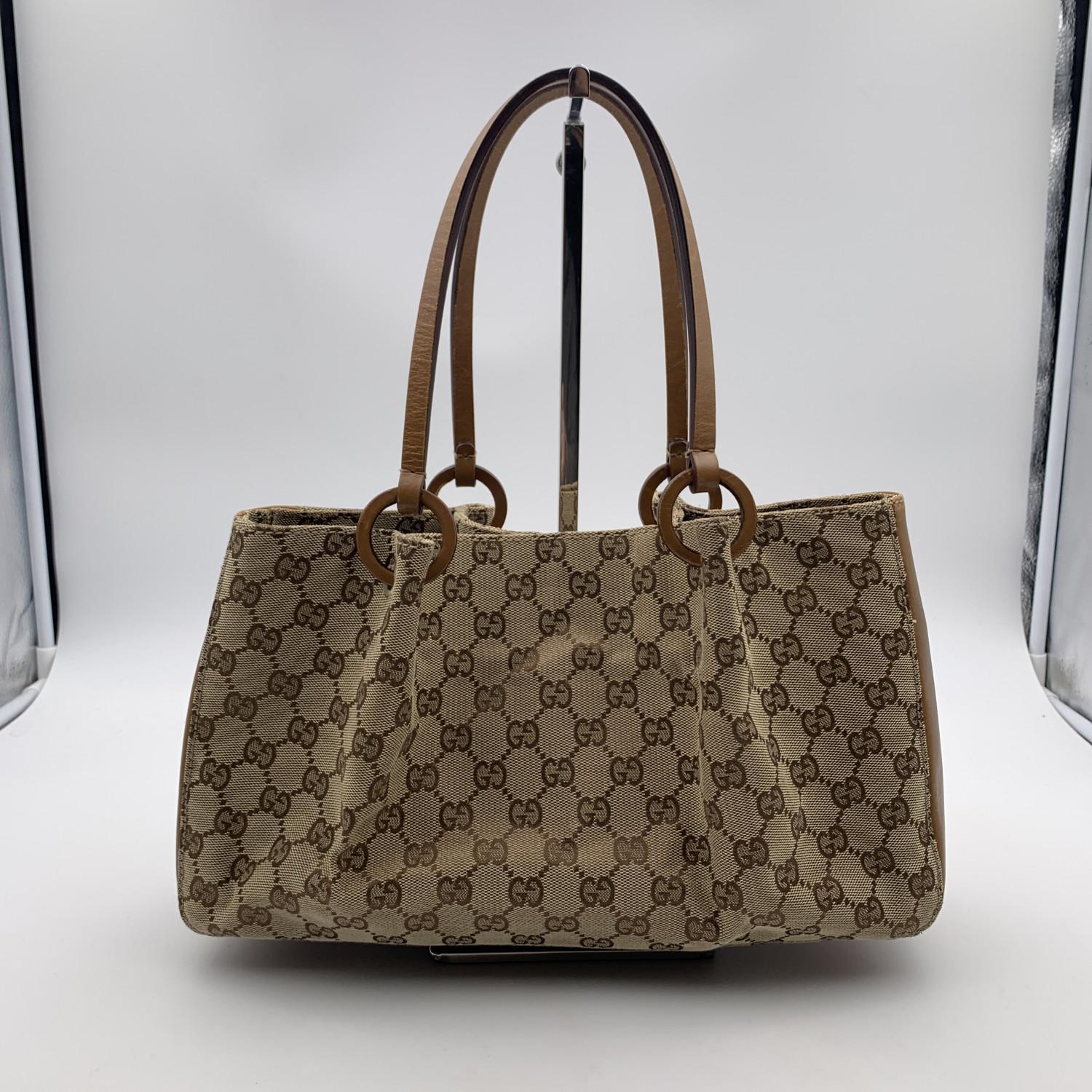 Gucci Beige Monogram Canvas Tote Handbag Shopper In Good Condition In Rome, Rome