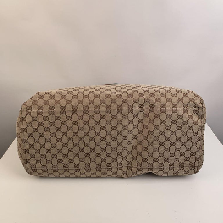 Gucci Beige Monogram Canvas Web Duffle Duffel Travel Bag For Sale at 1stDibs