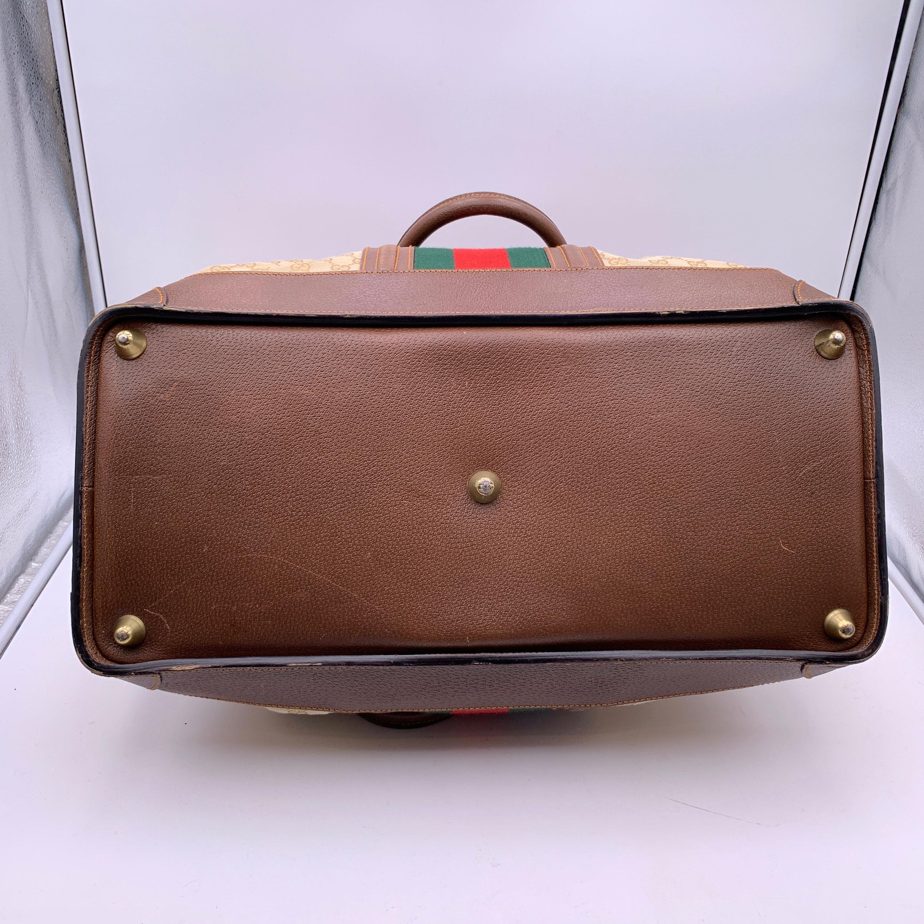 Gucci Weekend Travel Bag aus Segeltuch mit Monogramm und Streifen in Beige mit Monogramm 3