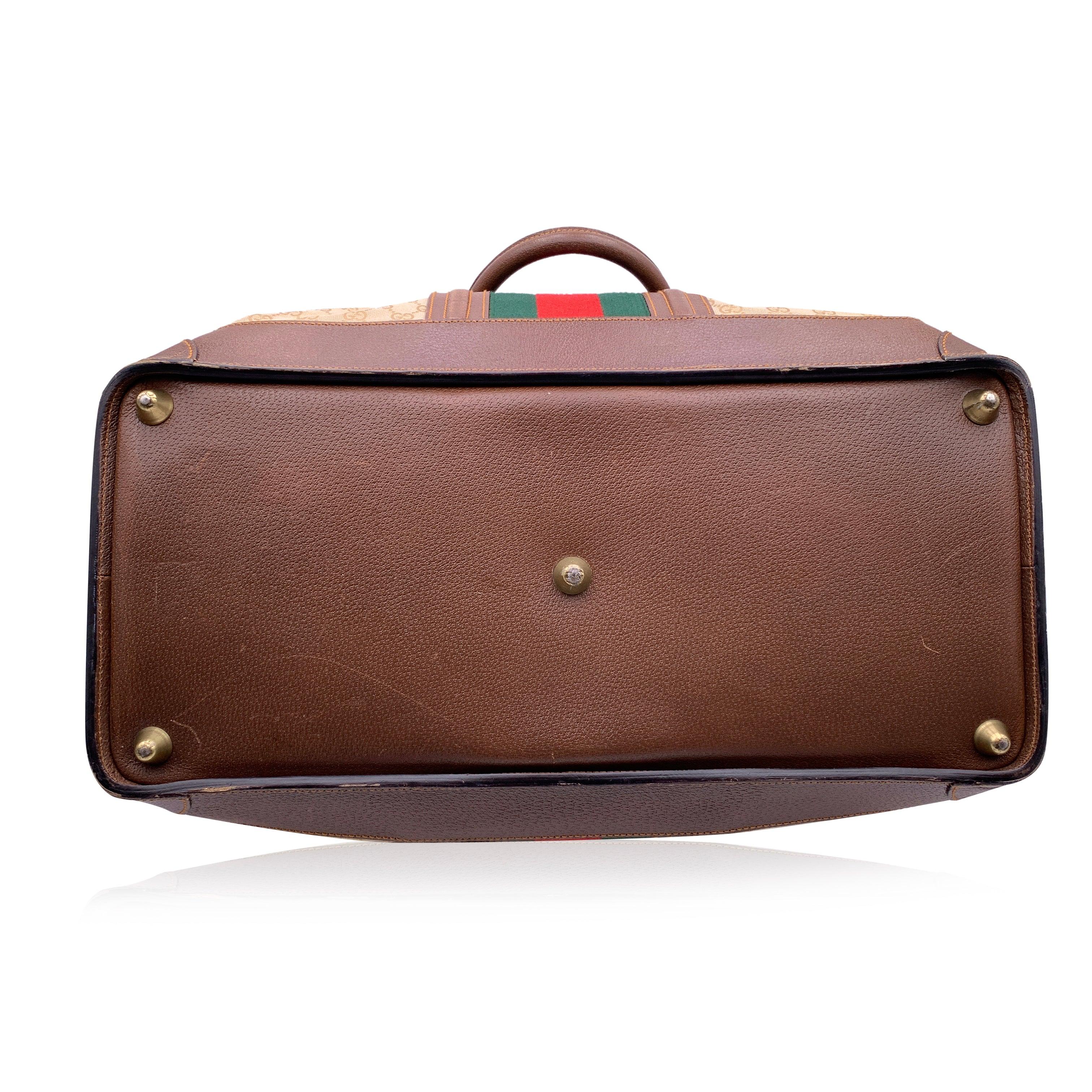 Women's or Men's Gucci Beige Monogram Canvas Weekender Travel Bag with Stripes