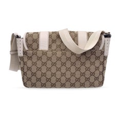 Gucci Beige Monogram Canvas White Leather Messenger Bag