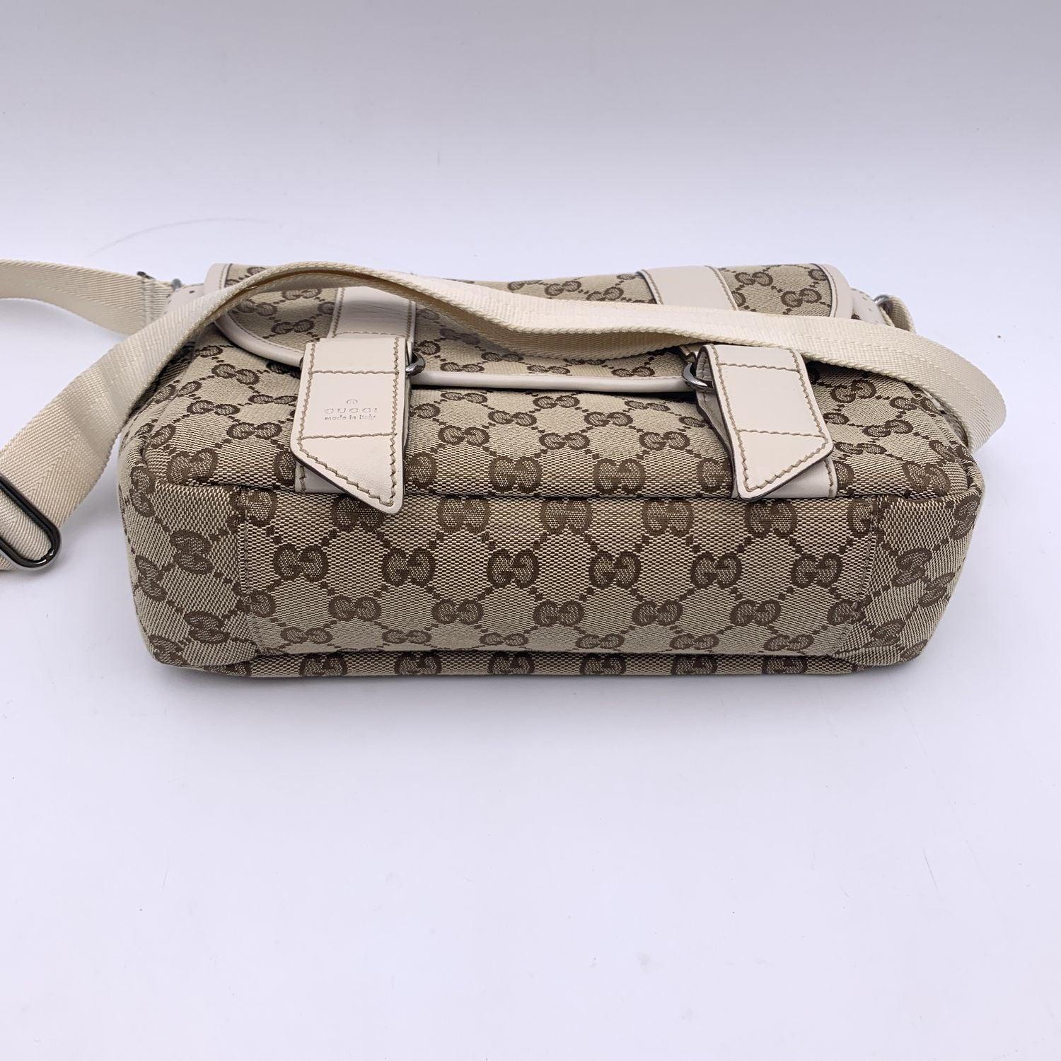 Gray Gucci Beige Monogram Canvas White Leather Messenger Bag