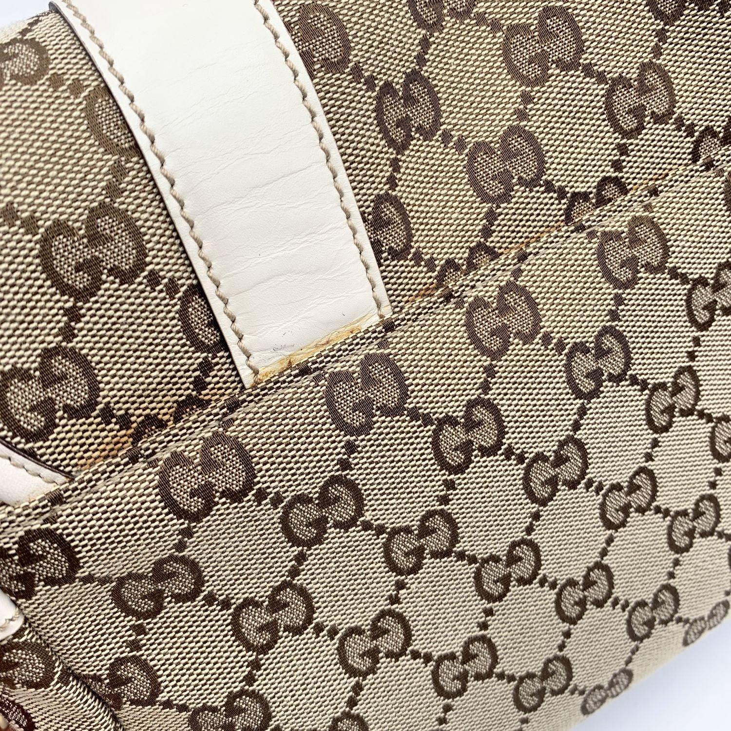 Women's Gucci Beige Monogram Canvas White Leather Messenger Bag