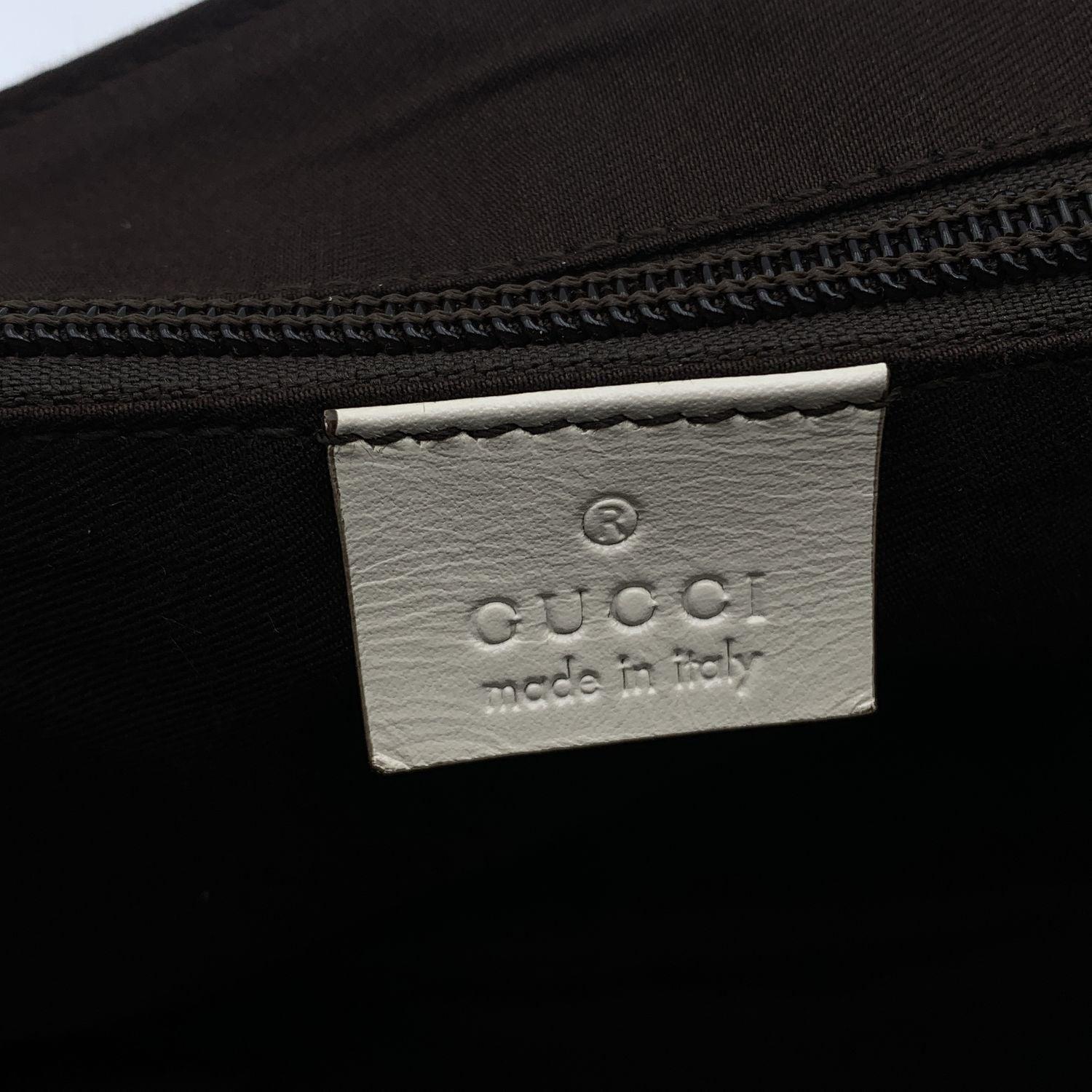 Gucci Beige Monogram Canvas White Leather Messenger Bag 1