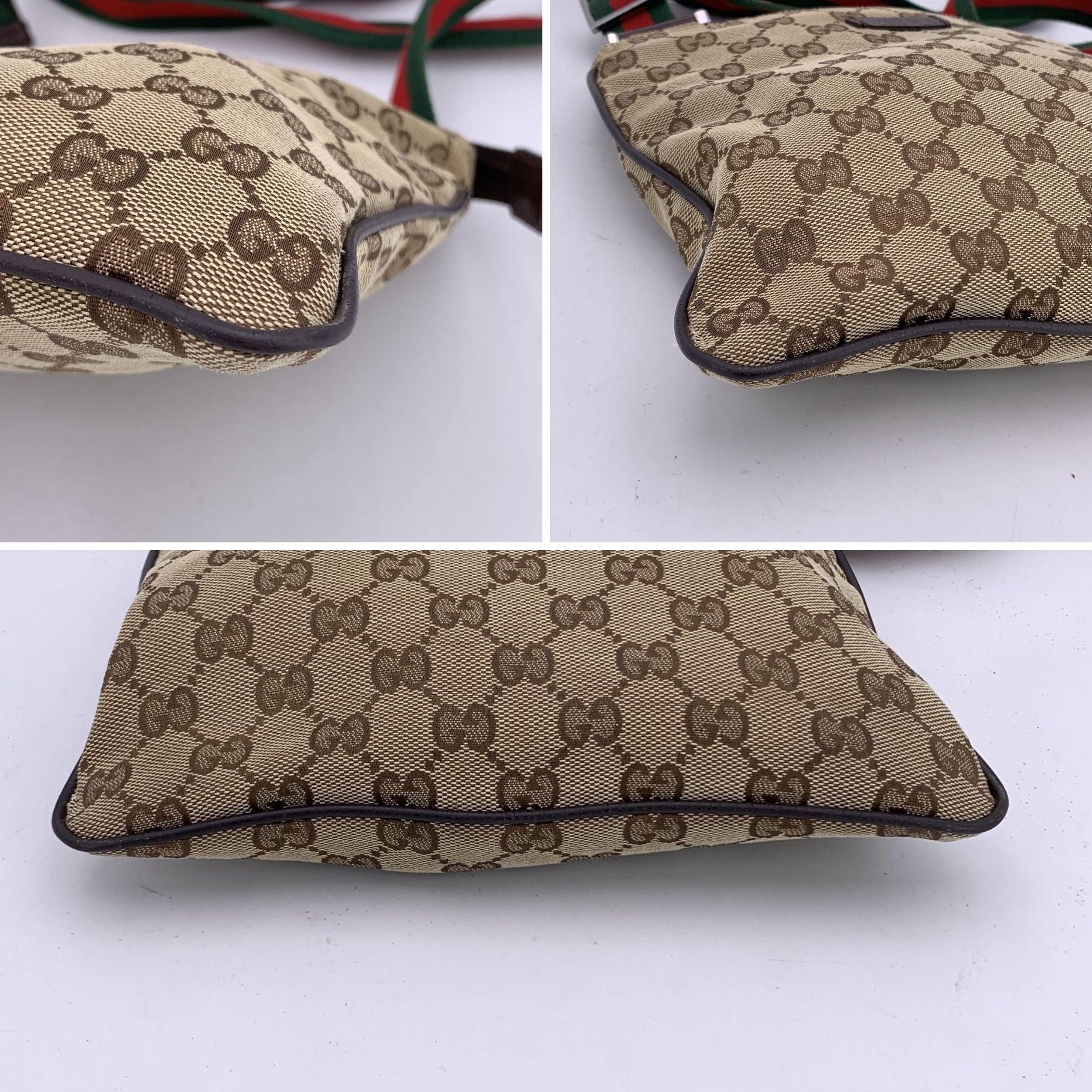 Gucci Beige Monogram GG Canvas Messenger Bag Web Strap Excellent état - En vente à Rome, Rome