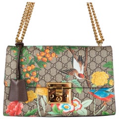 GUCCI beige Monogram GG canvas TROPICAL PRINT TIAN PADLOCK Shoulder Bag