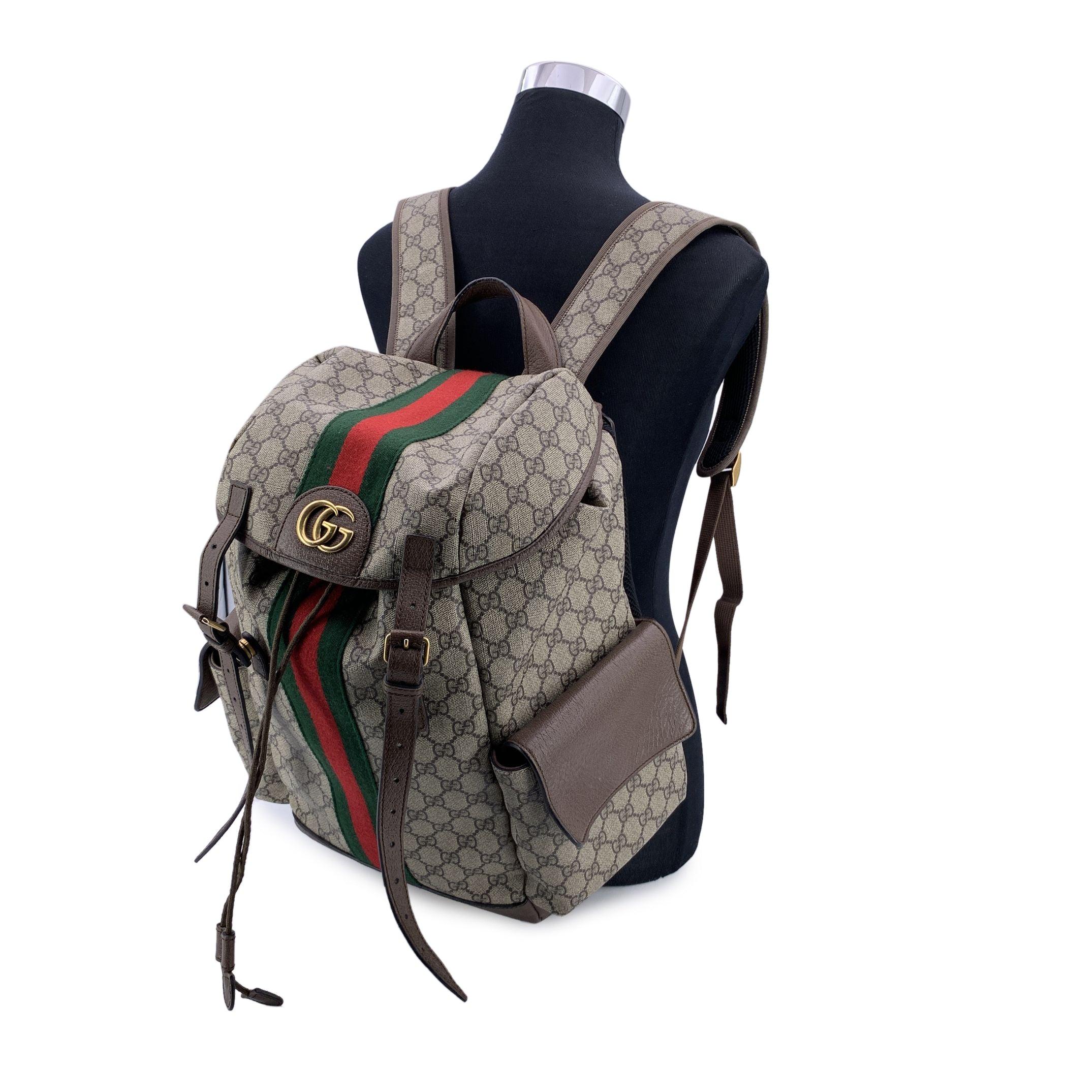 Black Gucci Beige Monogram GG Supreme Ophidia Canvas Backpack Bag
