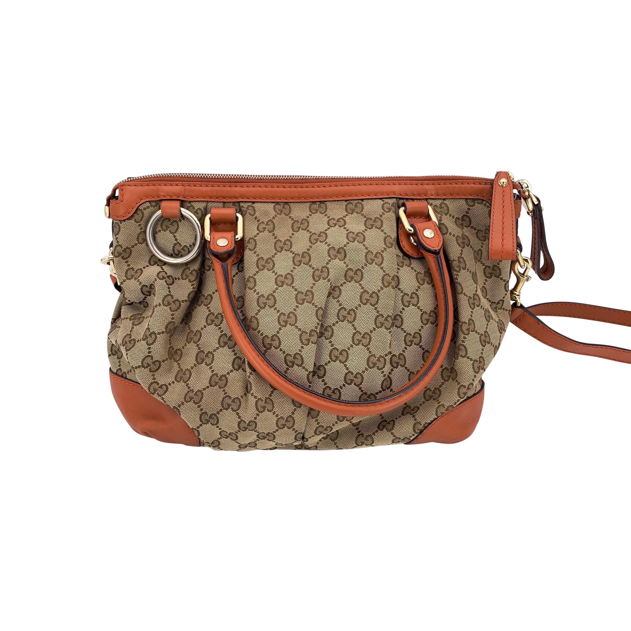 Brown Gucci Beige Monogram Orange Leather Sukey Medium Tote Bag For Sale