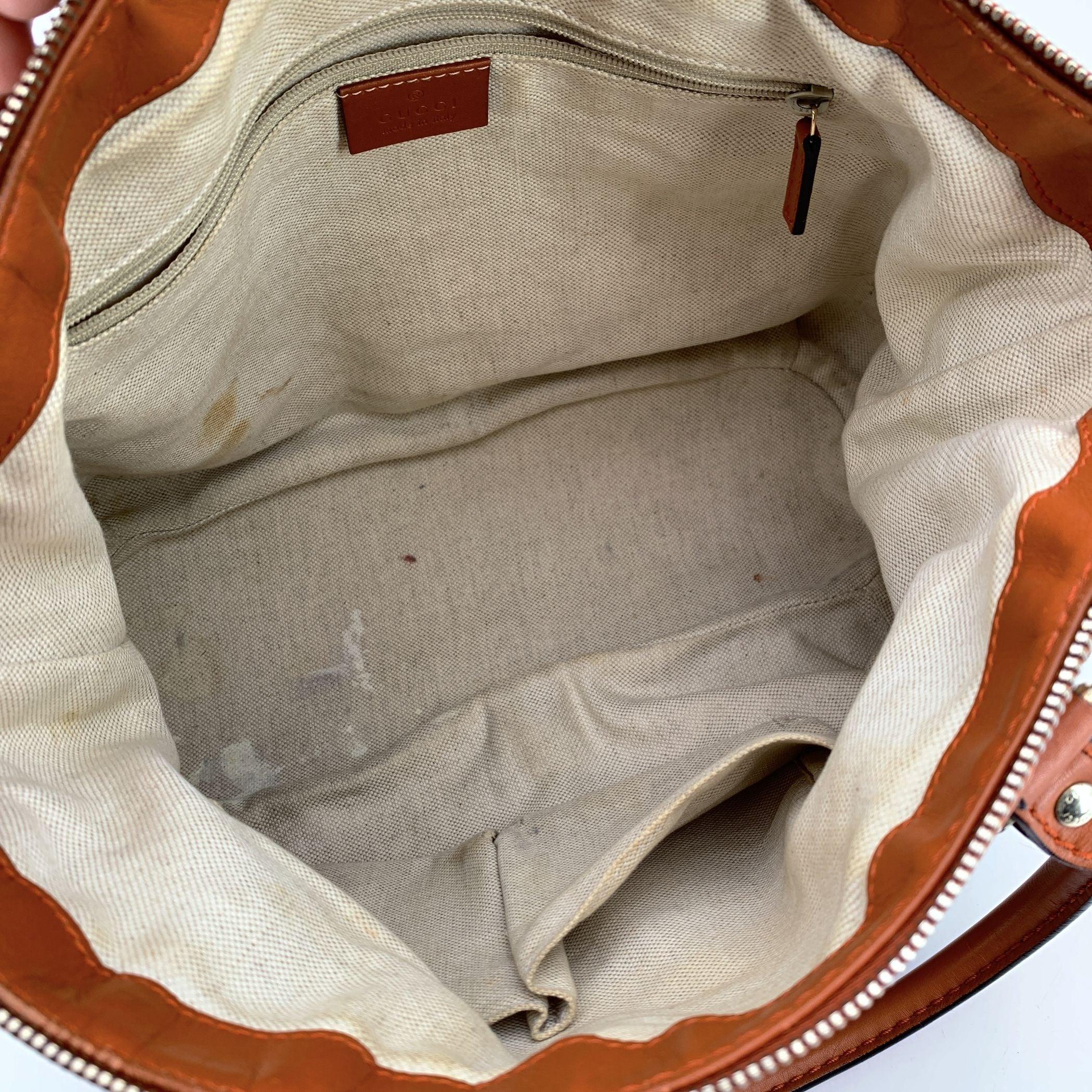 Gucci Beige Monogram Orange Leather Sukey Medium Tote Bag In Good Condition For Sale In Rome, Rome
