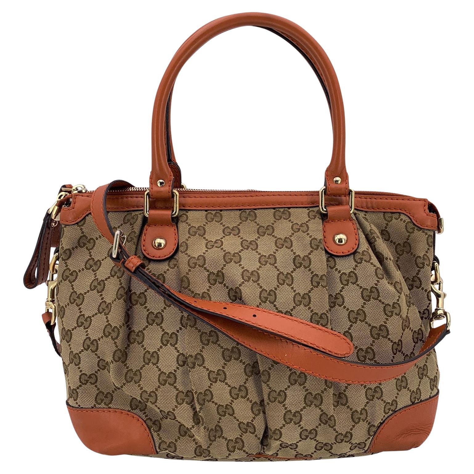 Gucci Beige Monogram Orange Leather Sukey Medium Tote Bag
