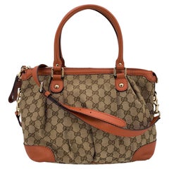 Gucci Beige Monogram Orange Leder Sukey Medium Tote Bag