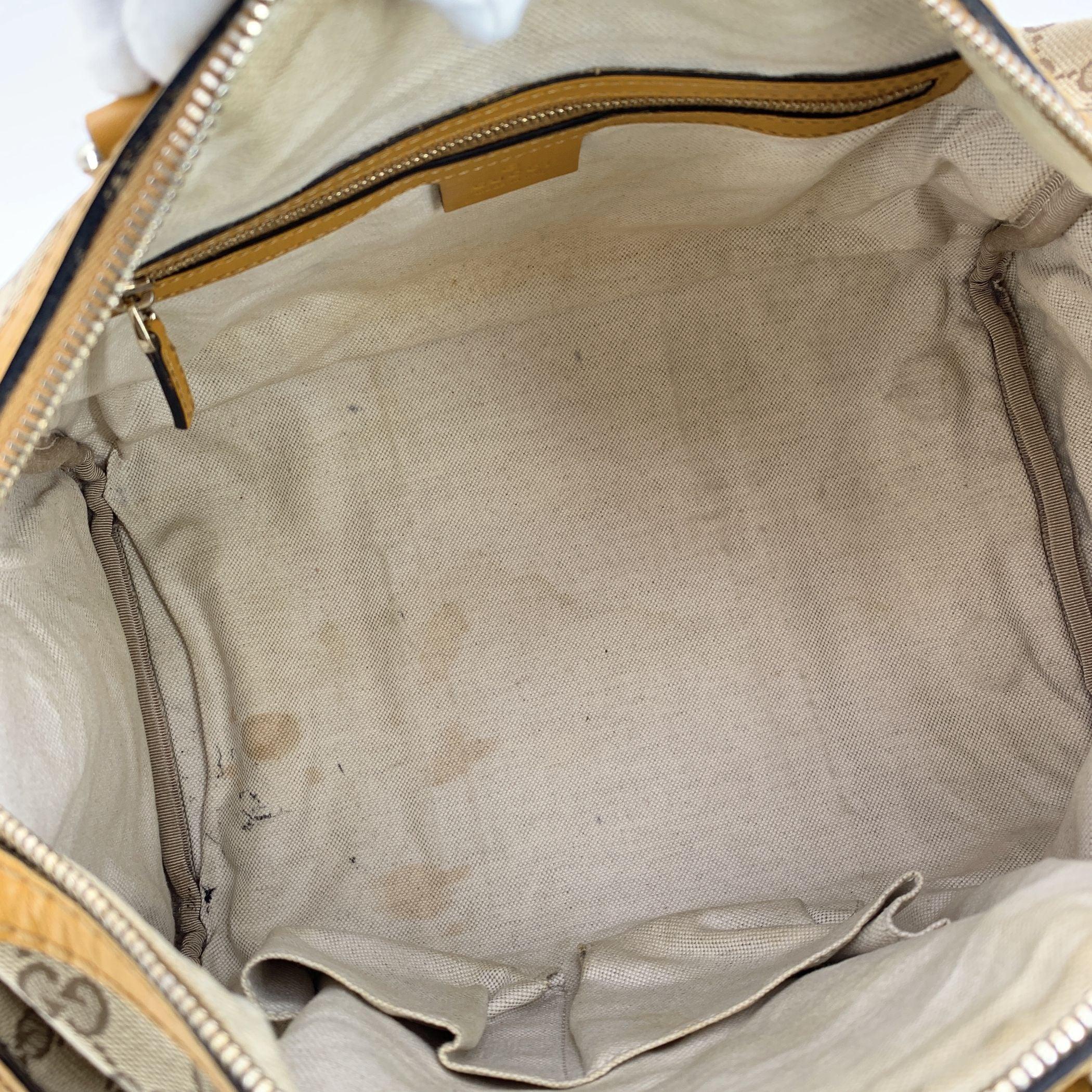 Gucci Beige Monogram Yellow Web Stripes Boston Bag with Strap Excellent état - En vente à Rome, Rome