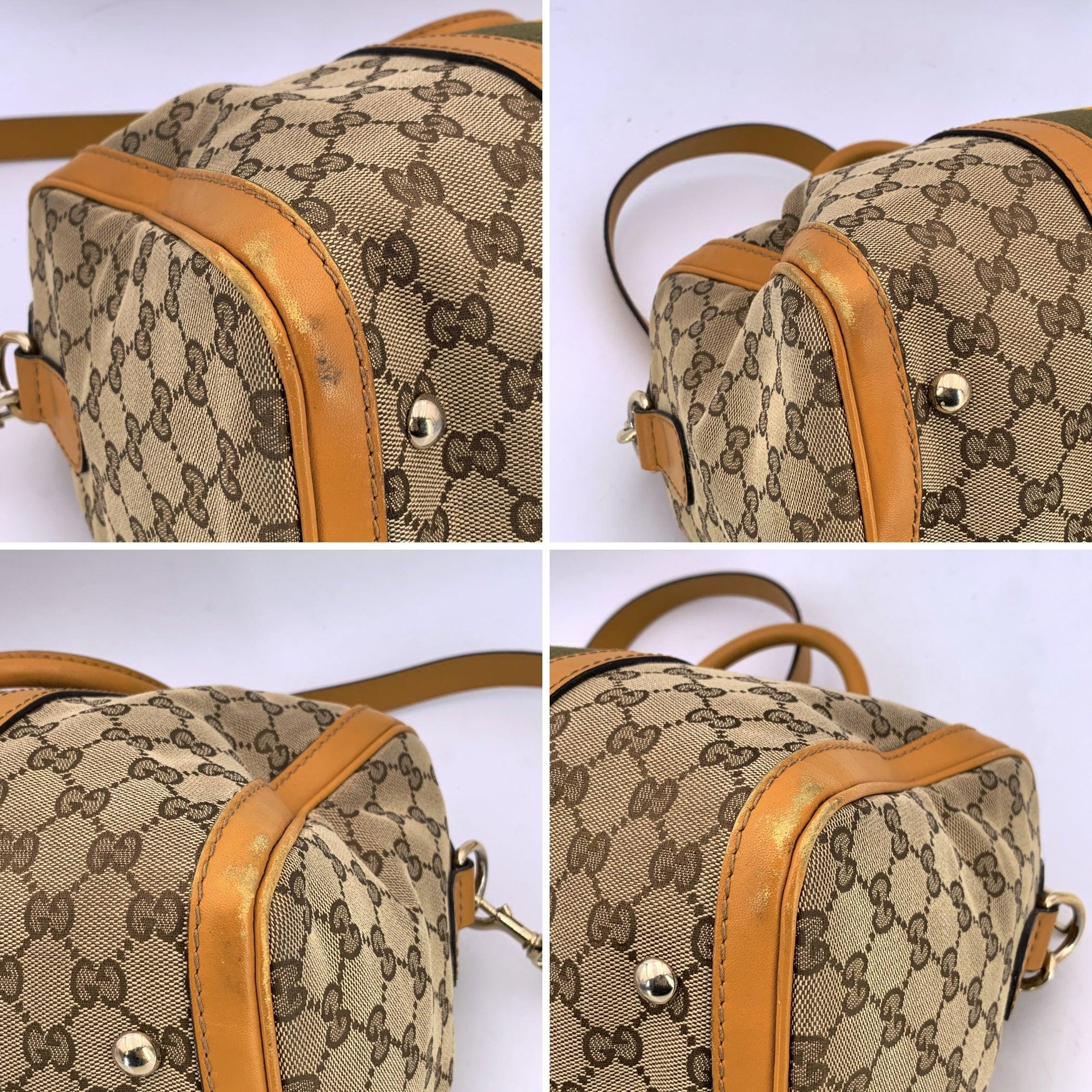Gucci Beige Monogram Yellow Web Stripes Boston Bag with Strap Pour femmes en vente