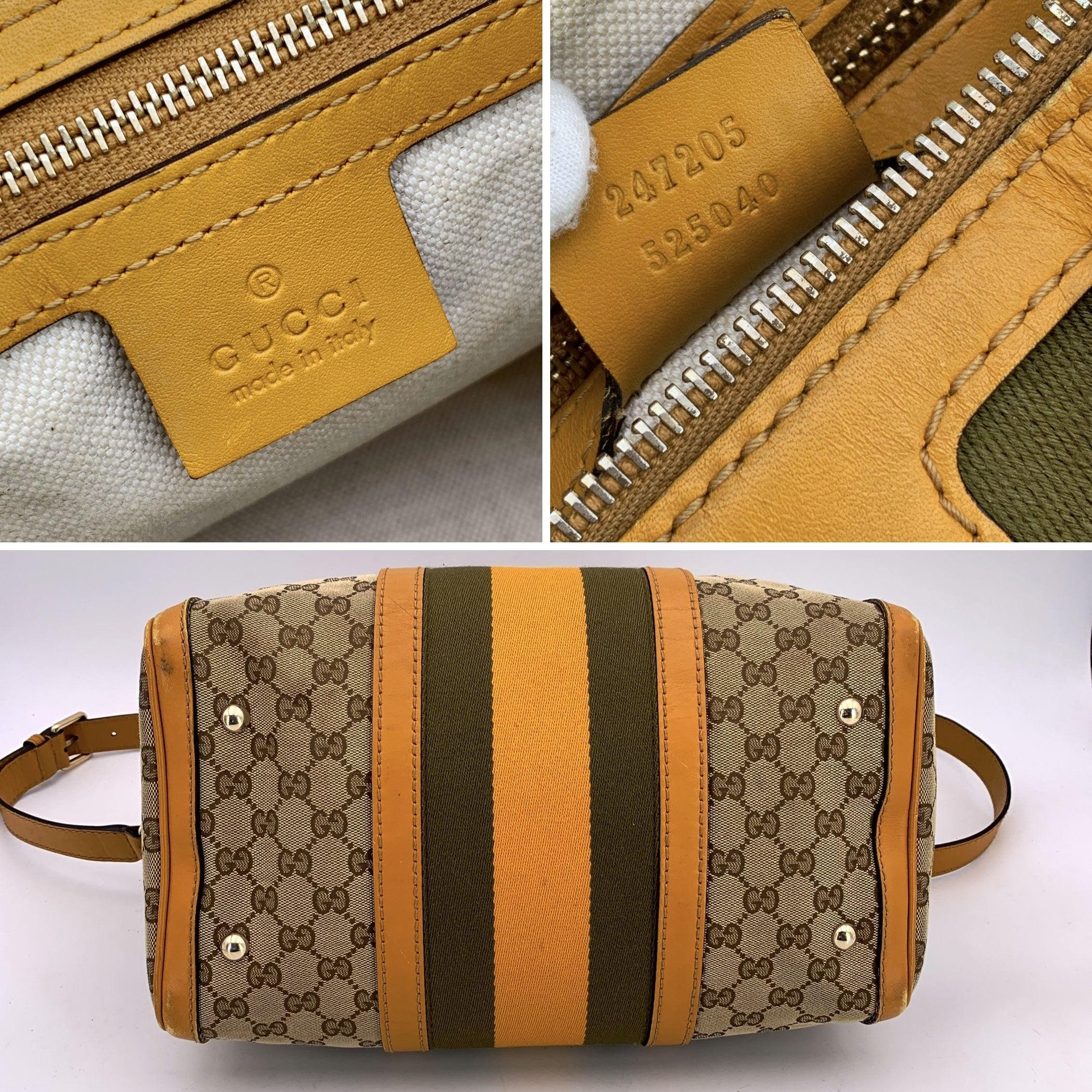 Gucci Beige Monogram Yellow Web Stripes Boston Bag with Strap en vente 1