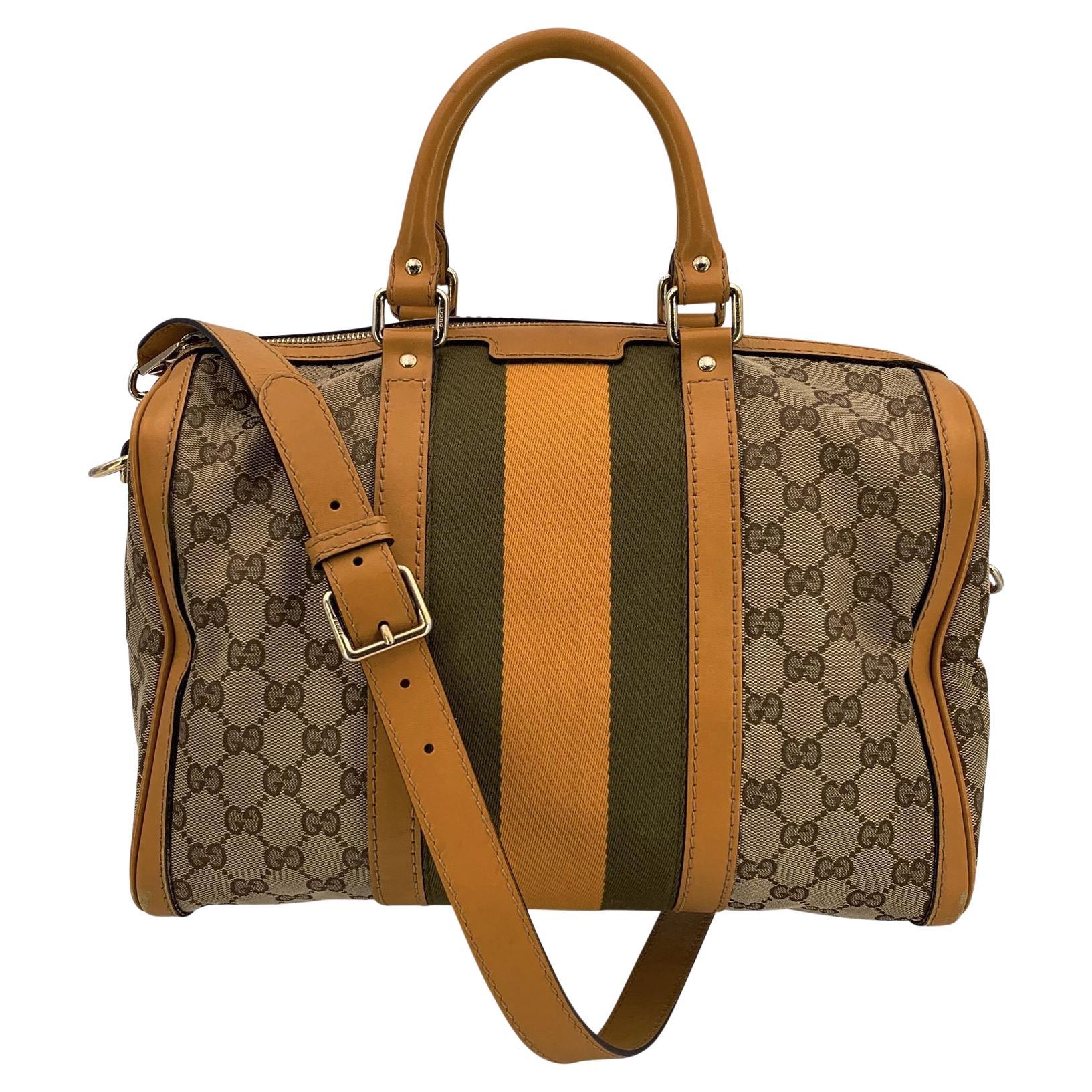 Gucci Beige Monogram Yellow Web Stripes Boston Bag with Strap en vente