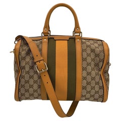 Gucci Beige Monogram Yellow Web Stripes Boston Bag with Strap
