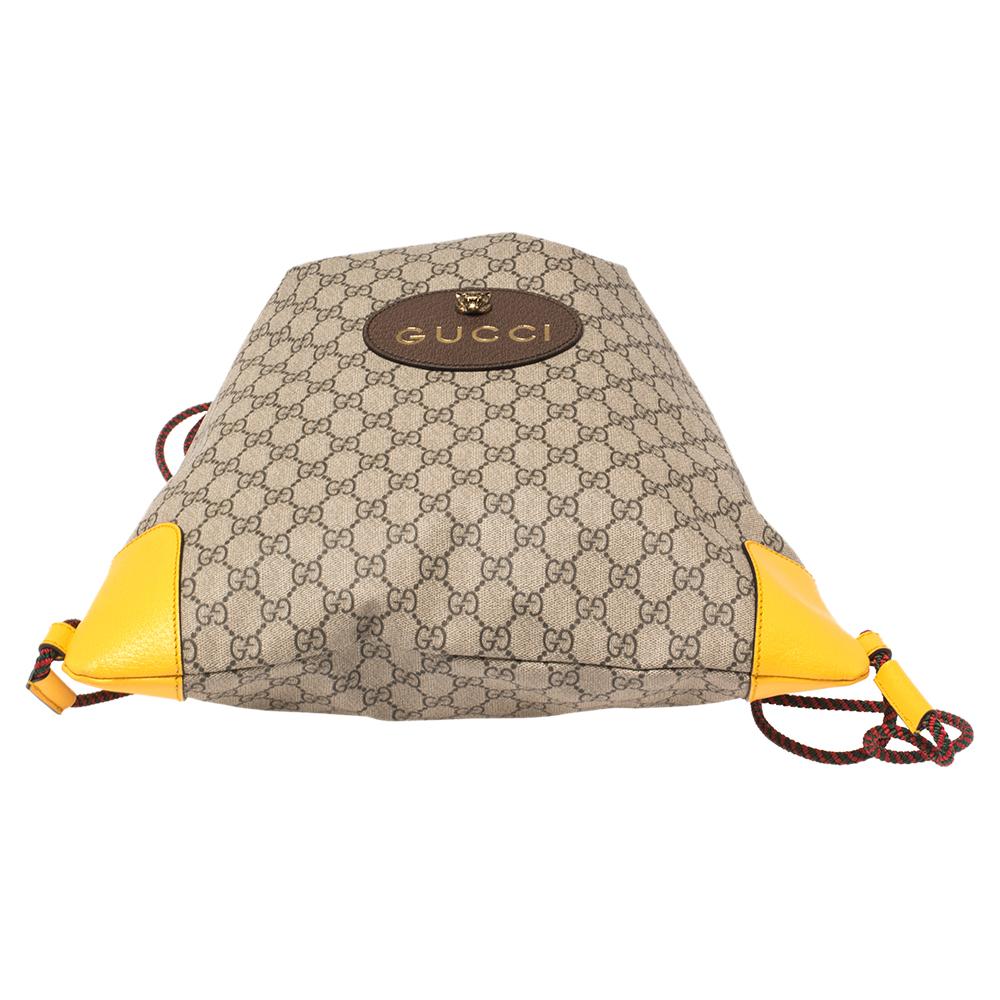 Gucci Beige/Mustard GG Supreme Canvas and Leather Neo Vintage Drawstring Backpac 5