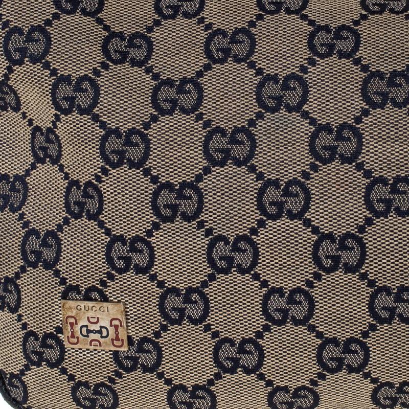 Gucci Beige/Navy Blue GG Canvas and Leather Web Shoulder Bag 5