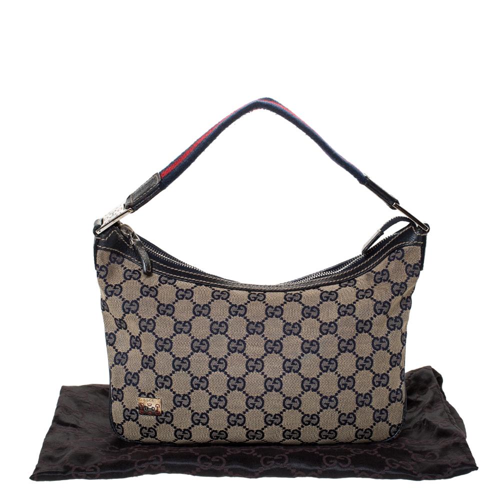 Gucci Beige/Navy Blue GG Canvas and Leather Web Shoulder Bag 7