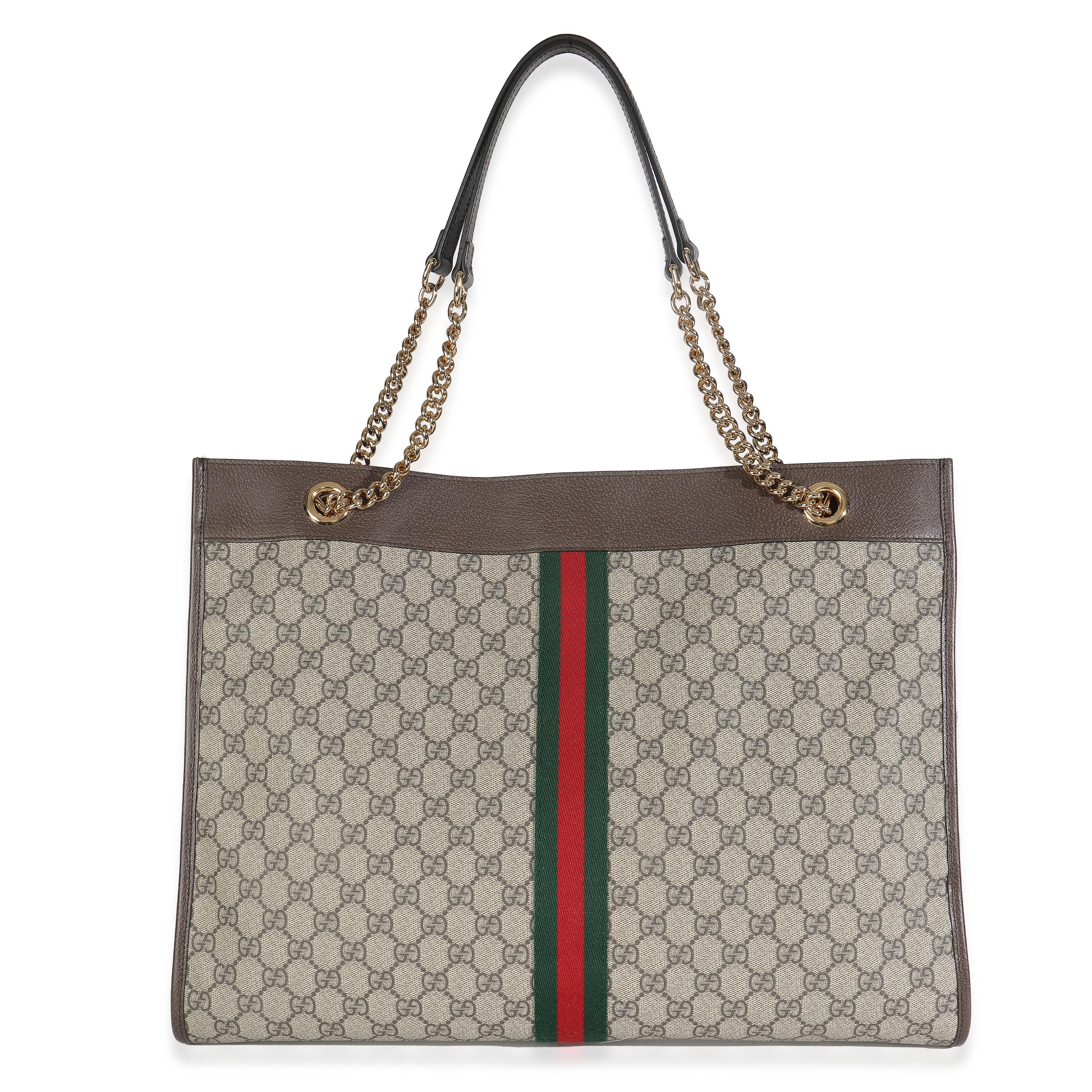 Listing Title: Gucci Beige New Acero GG Supreme Canvas Large Rajah Chain Tote
SKU: 148560
MSRP: 2400.00 USD
Condition: Pre-owned 
Condition Description: The Neo Vintage GG Supreme collection from Gucci pays homage to the house’s roots. Designed with