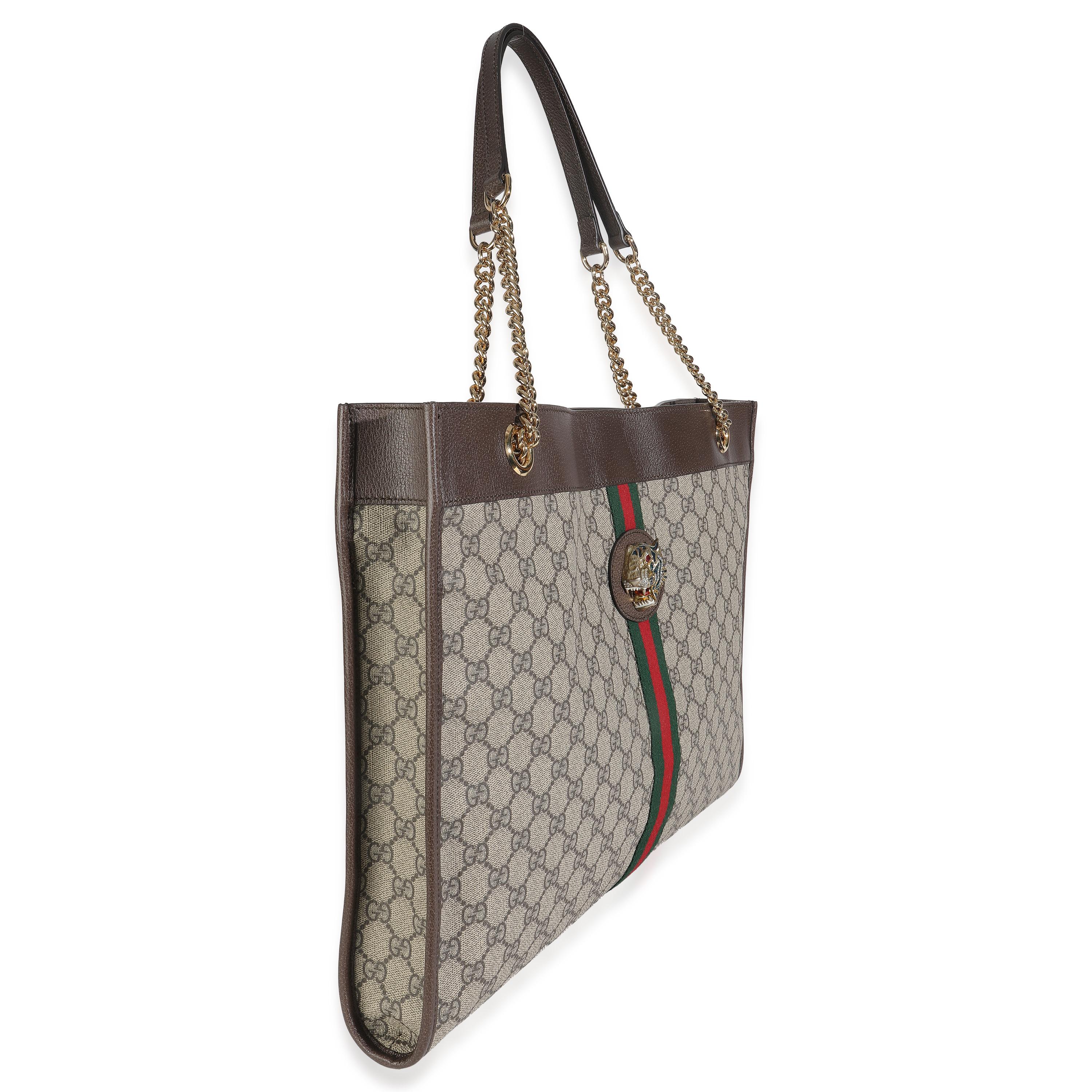 Gucci Beige New Acero GG Supreme Canvas Large Rajah Chain Tote Neuf - En vente à New York, NY