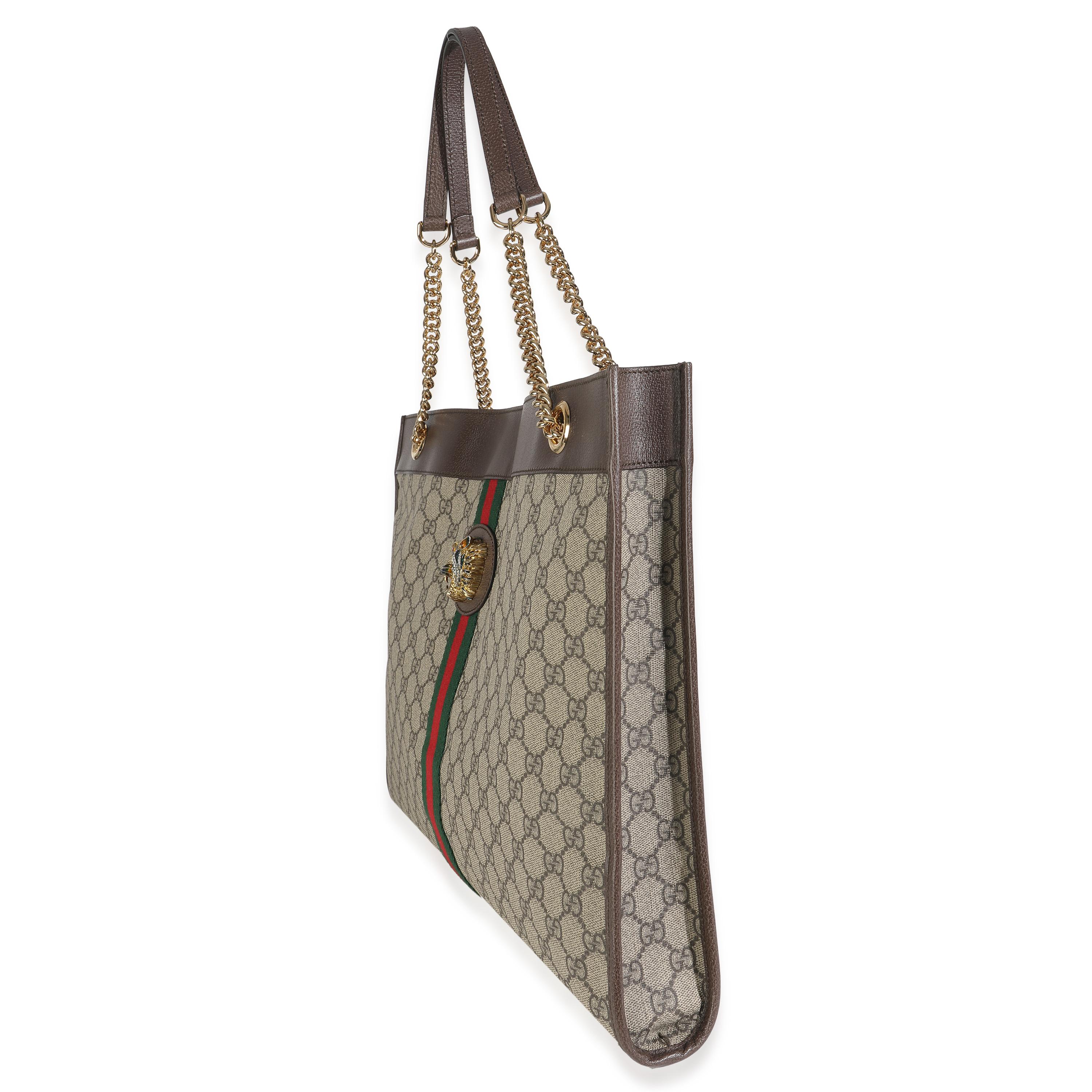 Gucci Beige New Acero GG Supreme Canvas Large Rajah Chain Tote Pour femmes en vente