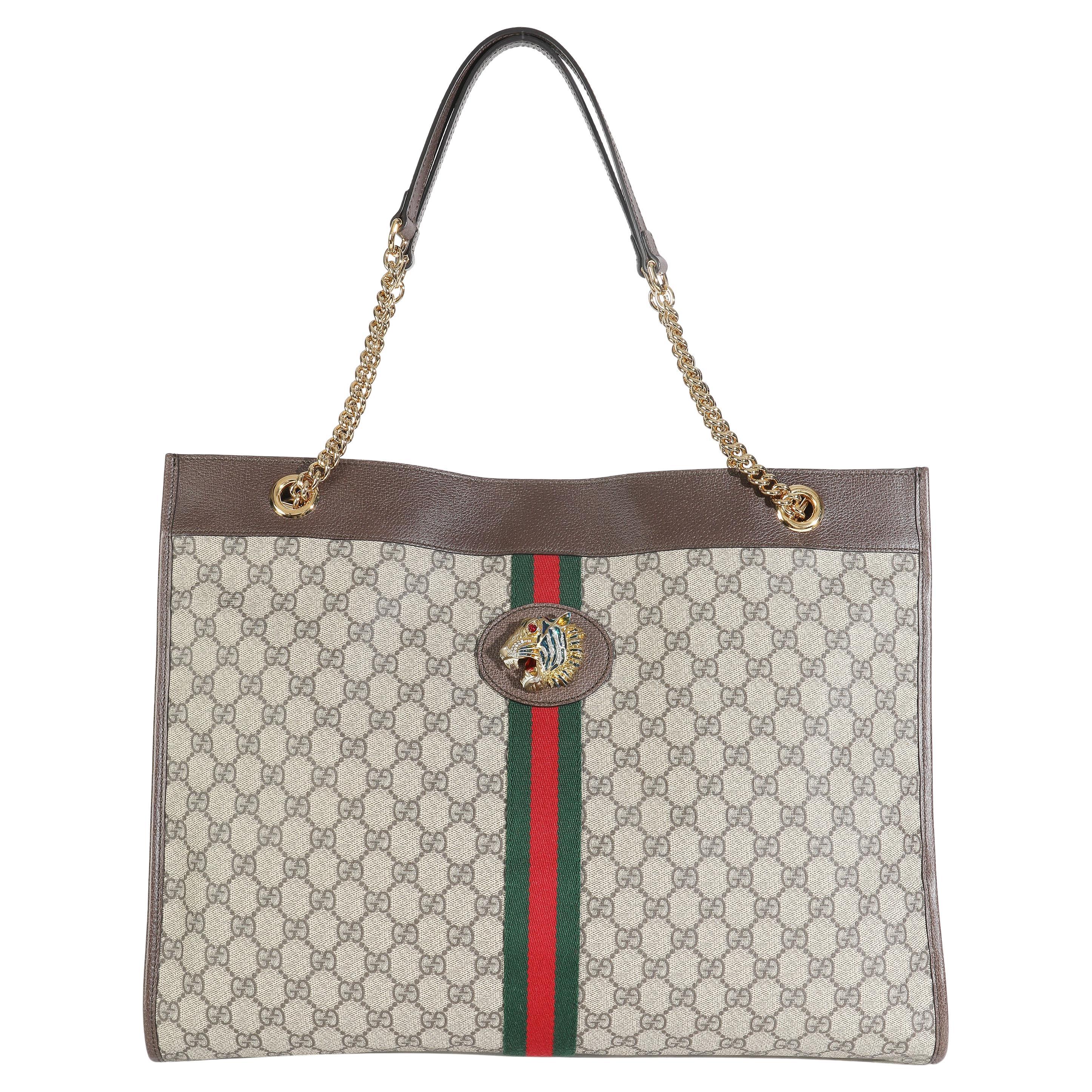 Gucci Beige New Acero GG Supreme Canvas Large Rajah Chain Tote