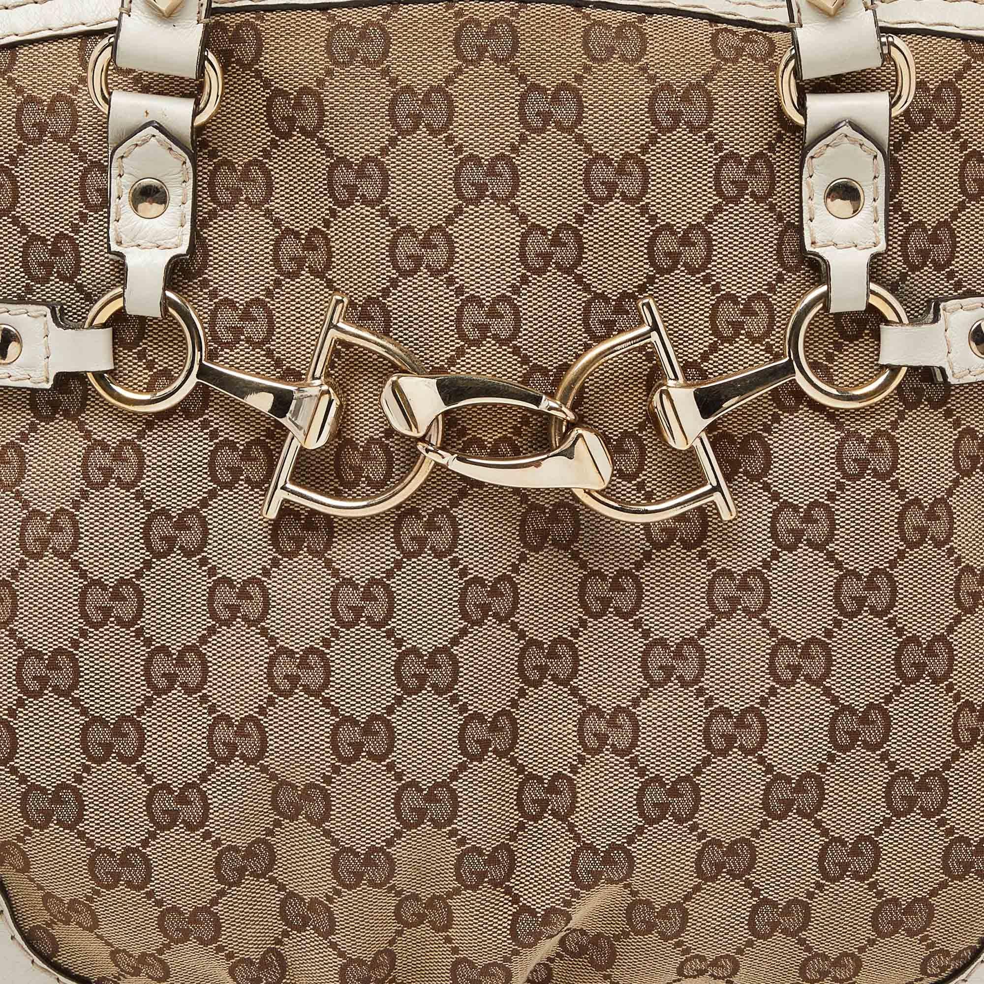 Women's Gucci Beige/Off White GG Canvas and Leather Bag For Sale