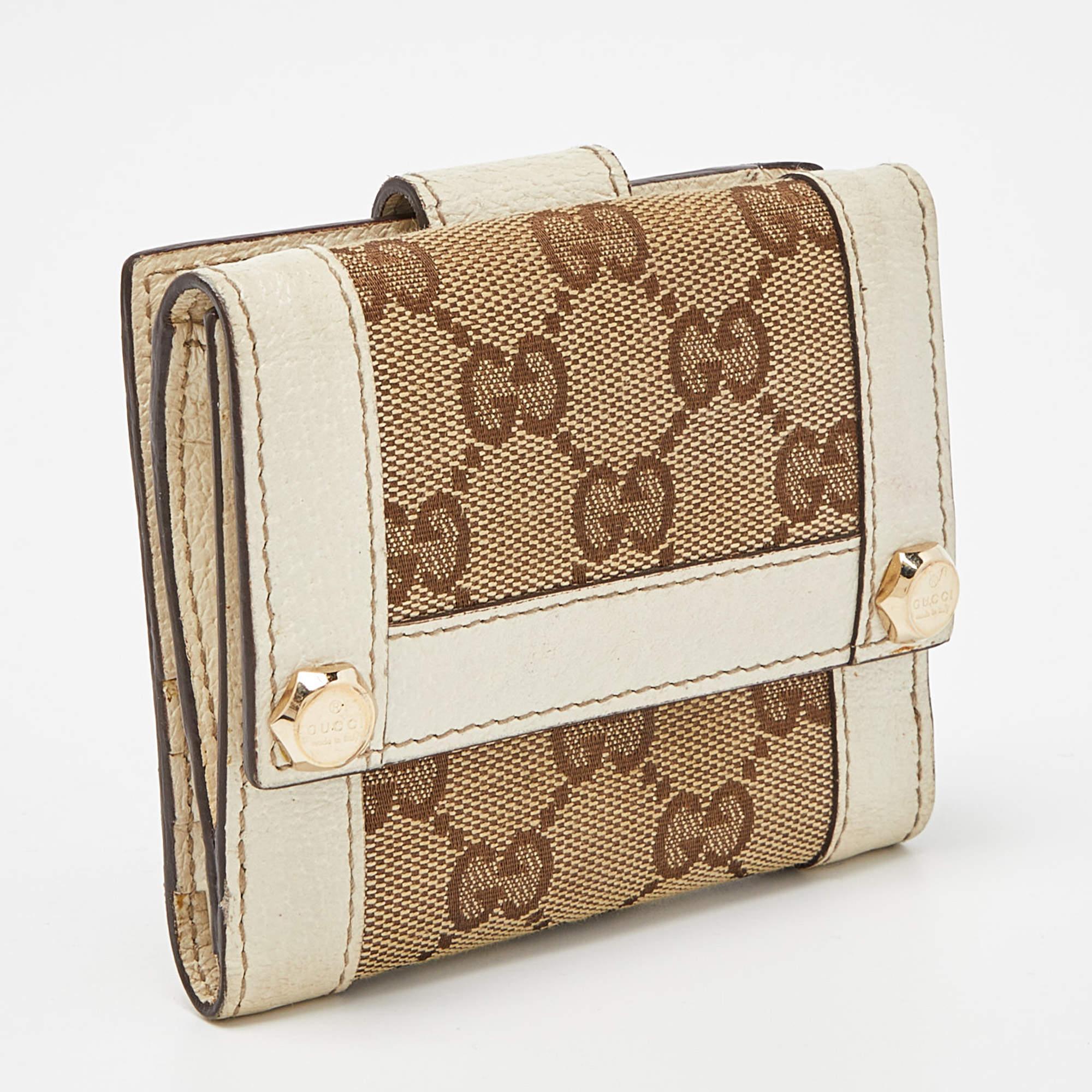 Women's Gucci Beige/Off White GG Canvas and Leather Compact Wallet