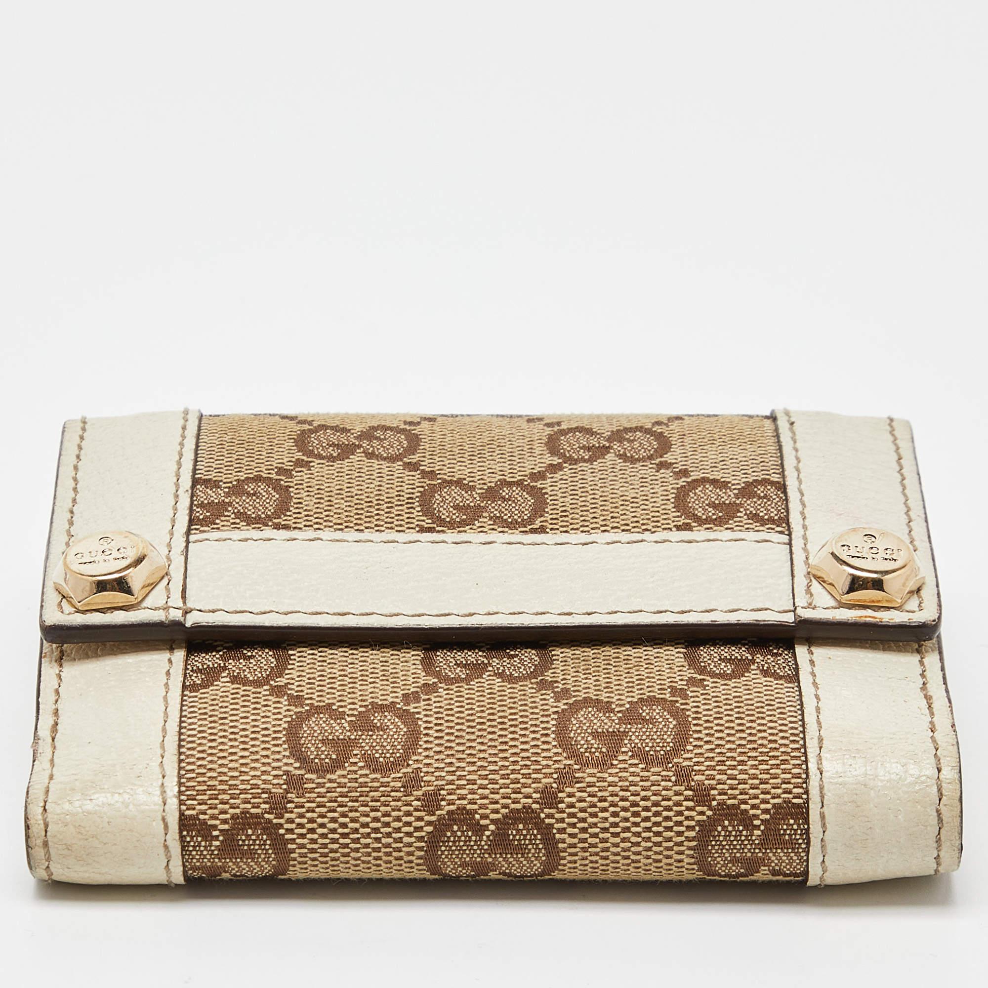 Gucci Beige/Off White GG Canvas and Leather Compact Wallet 3