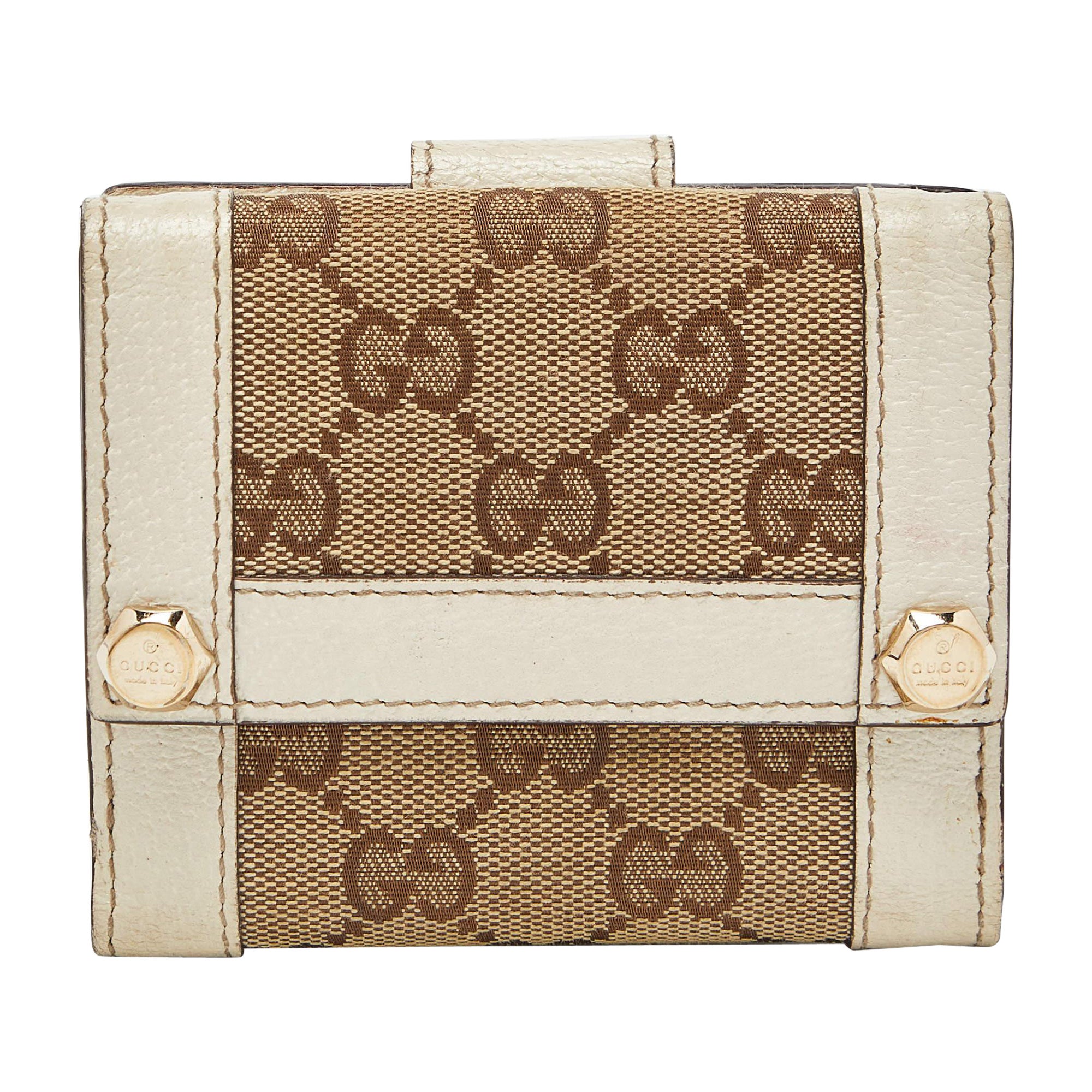 Gucci Beige/Off White GG Canvas and Leather Compact Wallet